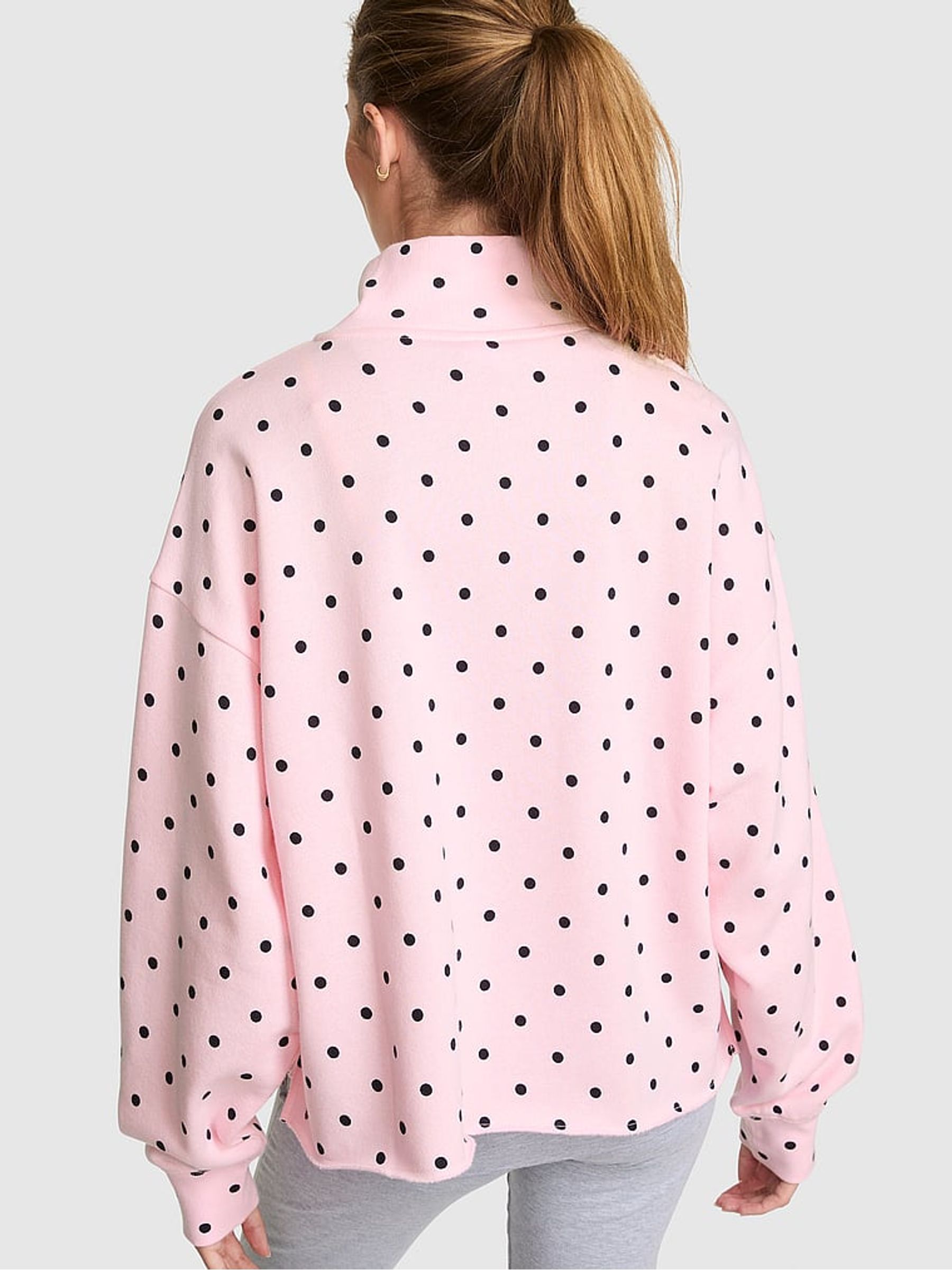 Pink Polka Dot Quarter Zip Fleece Sweatshirt - Image 2 of 2 Pink Polka Dot Quarter Zip Fleece Sweatshirt - Image 2 of 2