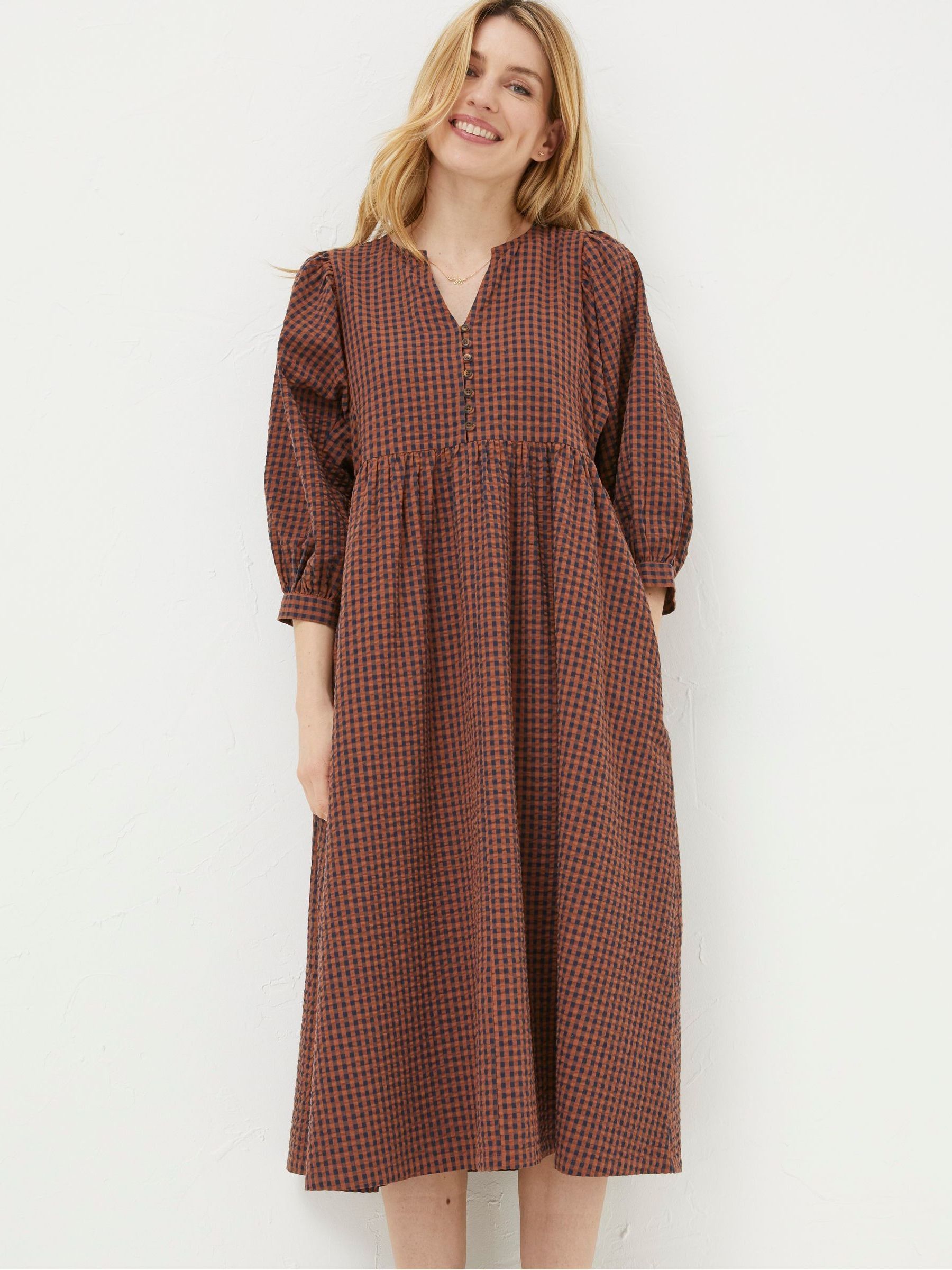 Ceil Brown Gingham Midi Dress - Image 3 of 6
