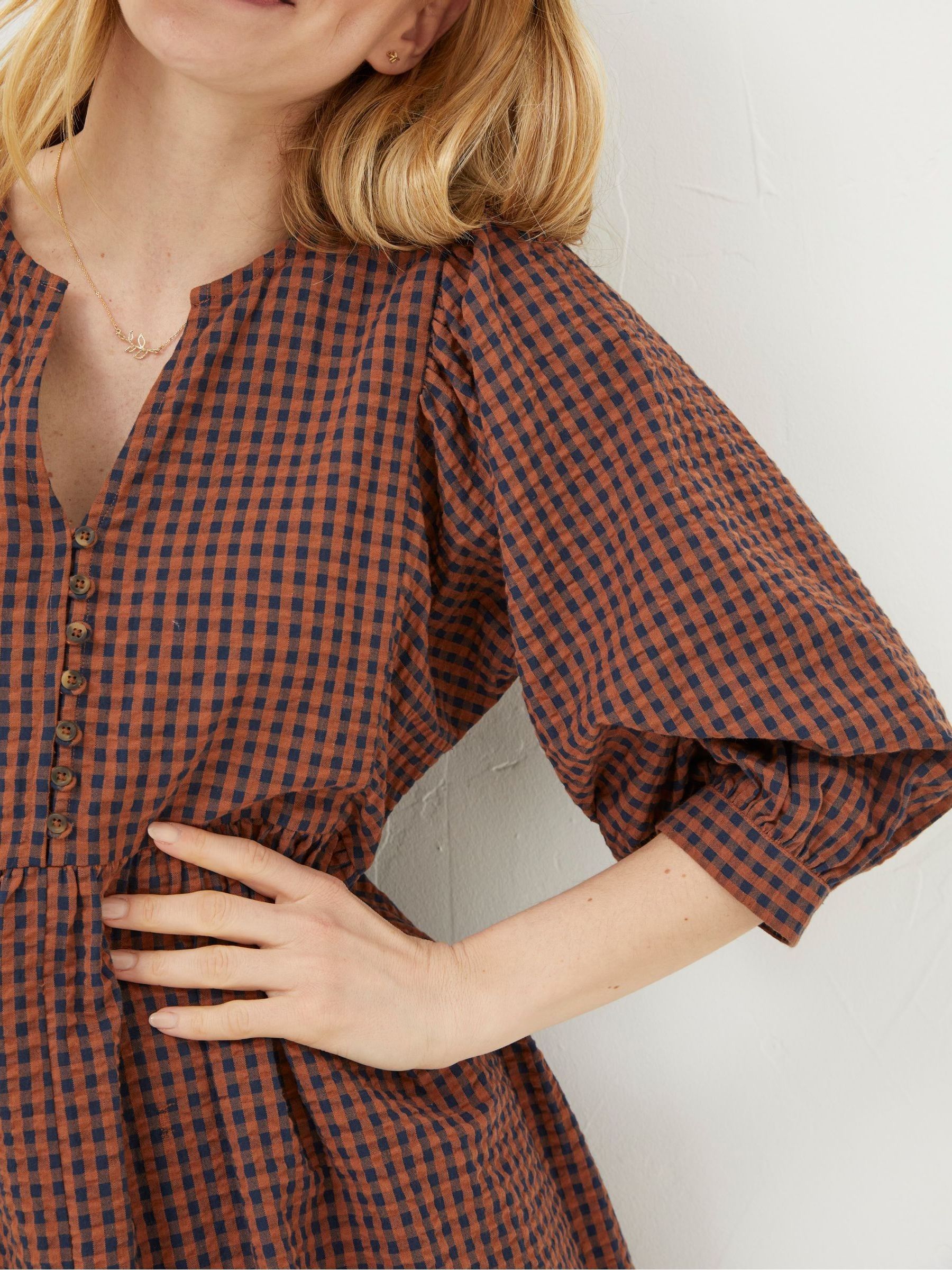 Ceil Brown Gingham Midi Dress - Image 4 of 6