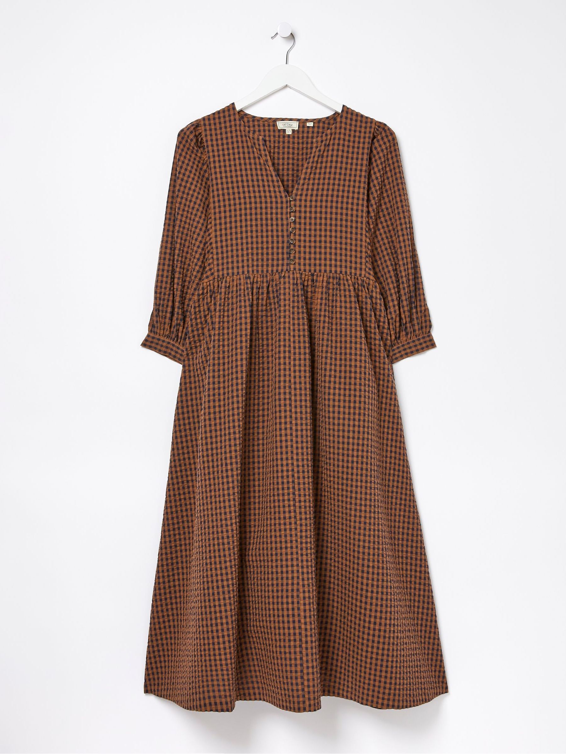 Ceil Brown Gingham Midi Dress - Image 6 of 6