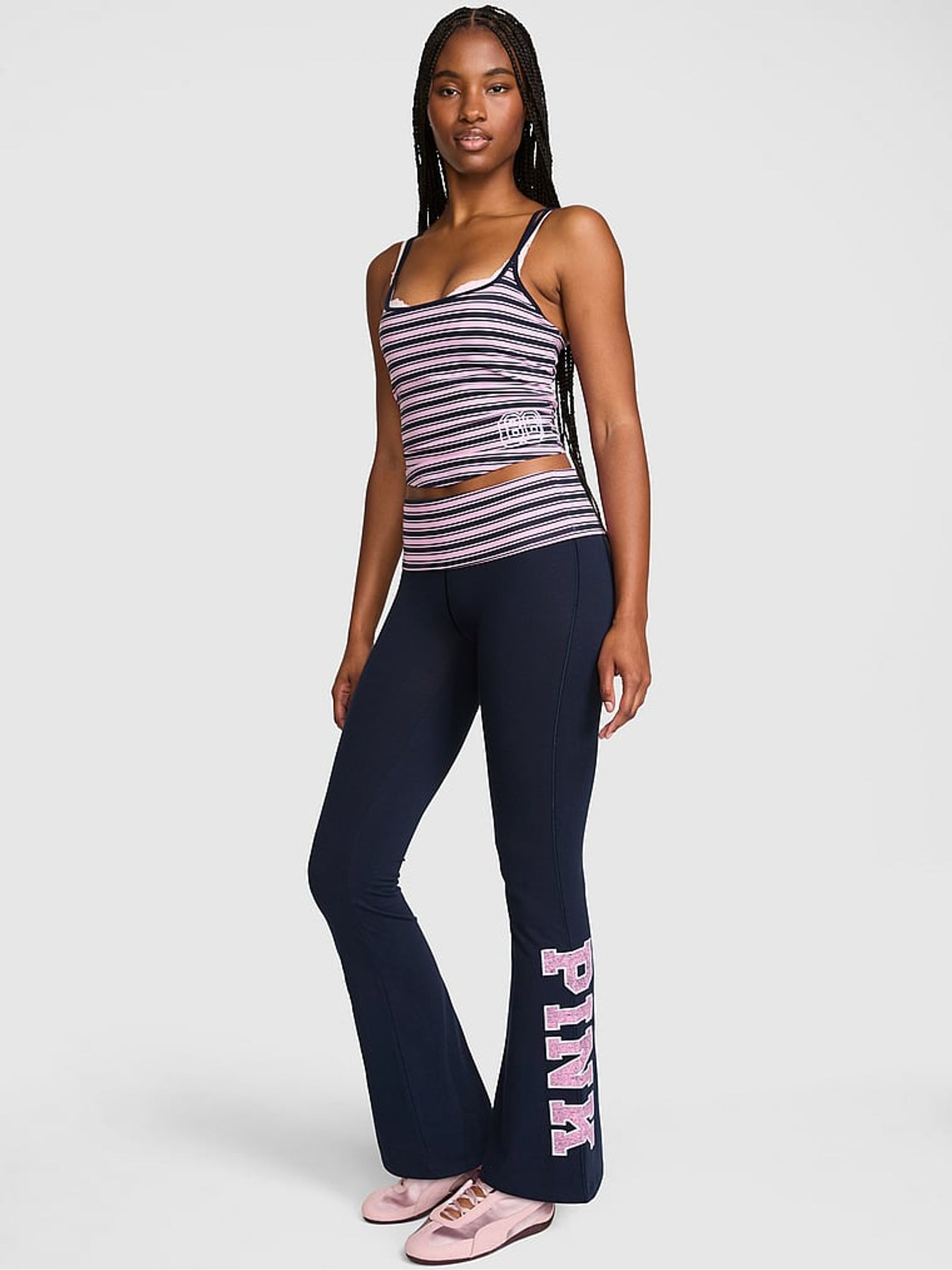 Noir Navy Blue Stripe Cotton Foldover Leggings - Image 1 of 2
