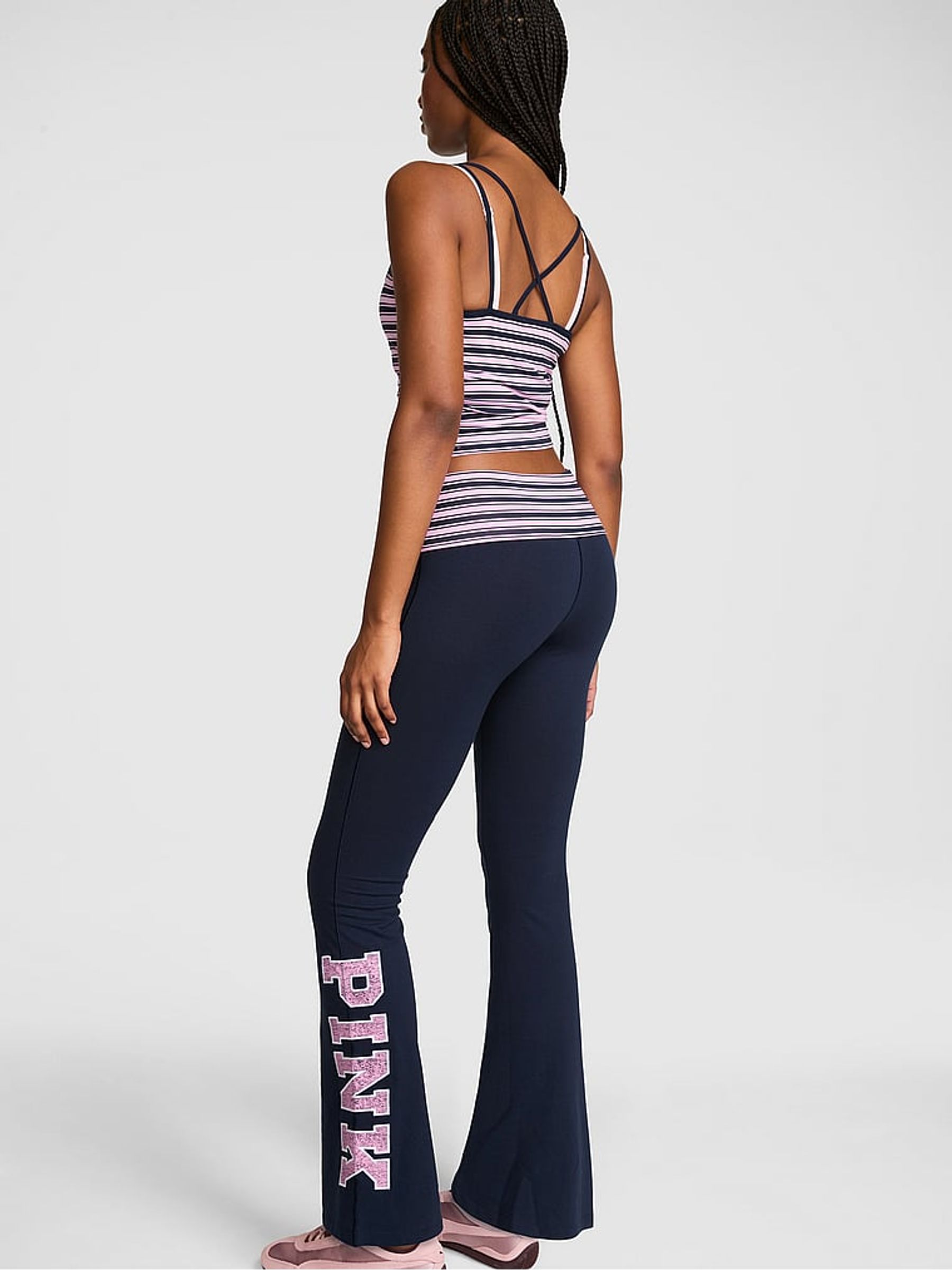 Noir Navy Blue Stripe Cotton Foldover Leggings - Image 2 of 2