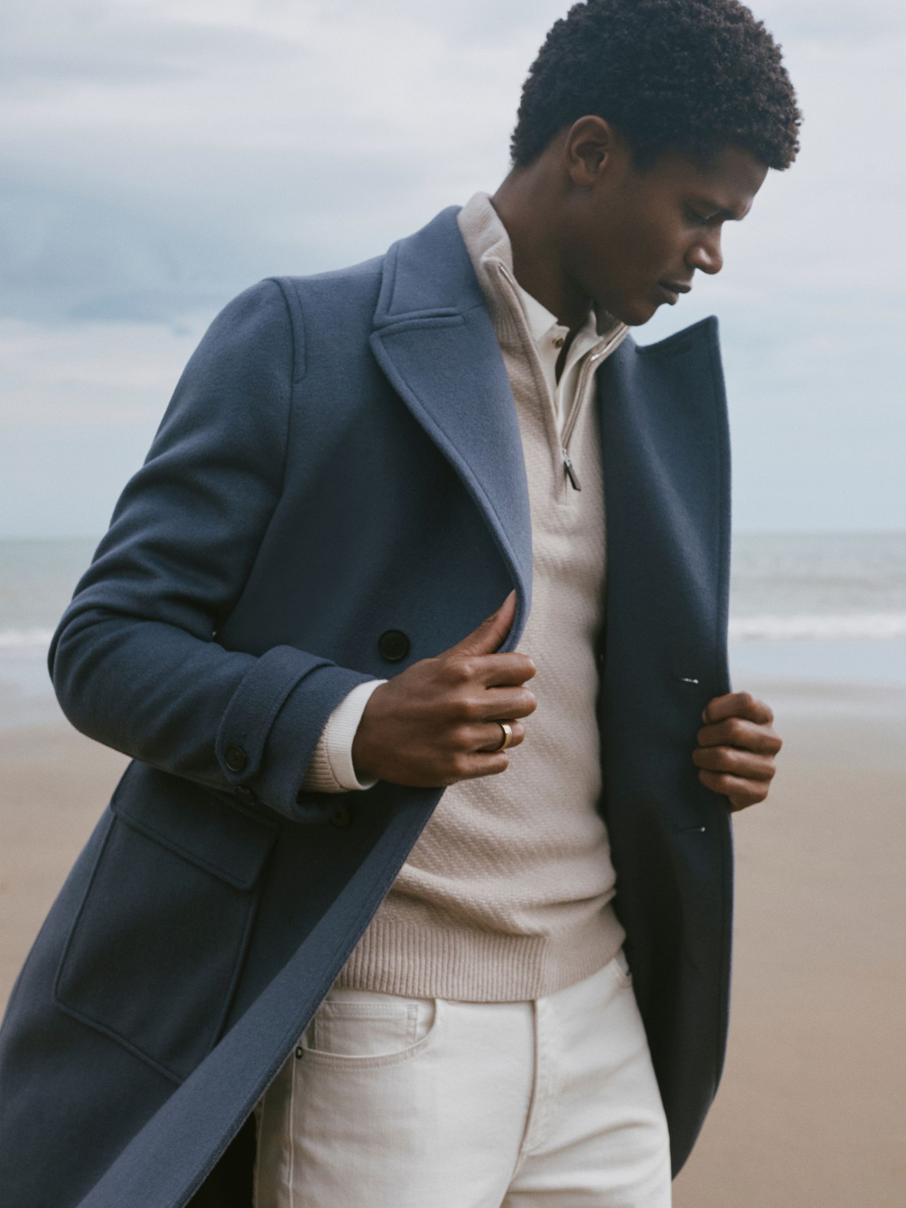 Wool Double Breasted Mid-Length Coat in Airforce Blue - Image 1 of 7