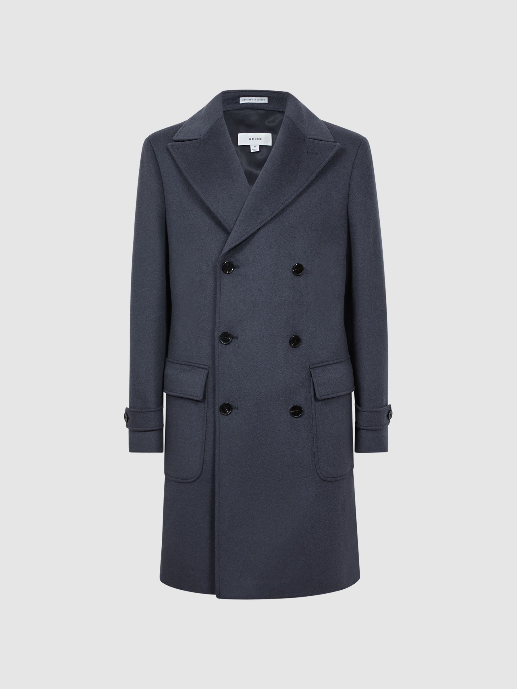 Wool Double Breasted Mid-Length Coat in Airforce Blue - Image 2 of 7 Wool Double Breasted Mid-Length Coat in Airforce Blue - Image 2 of 7