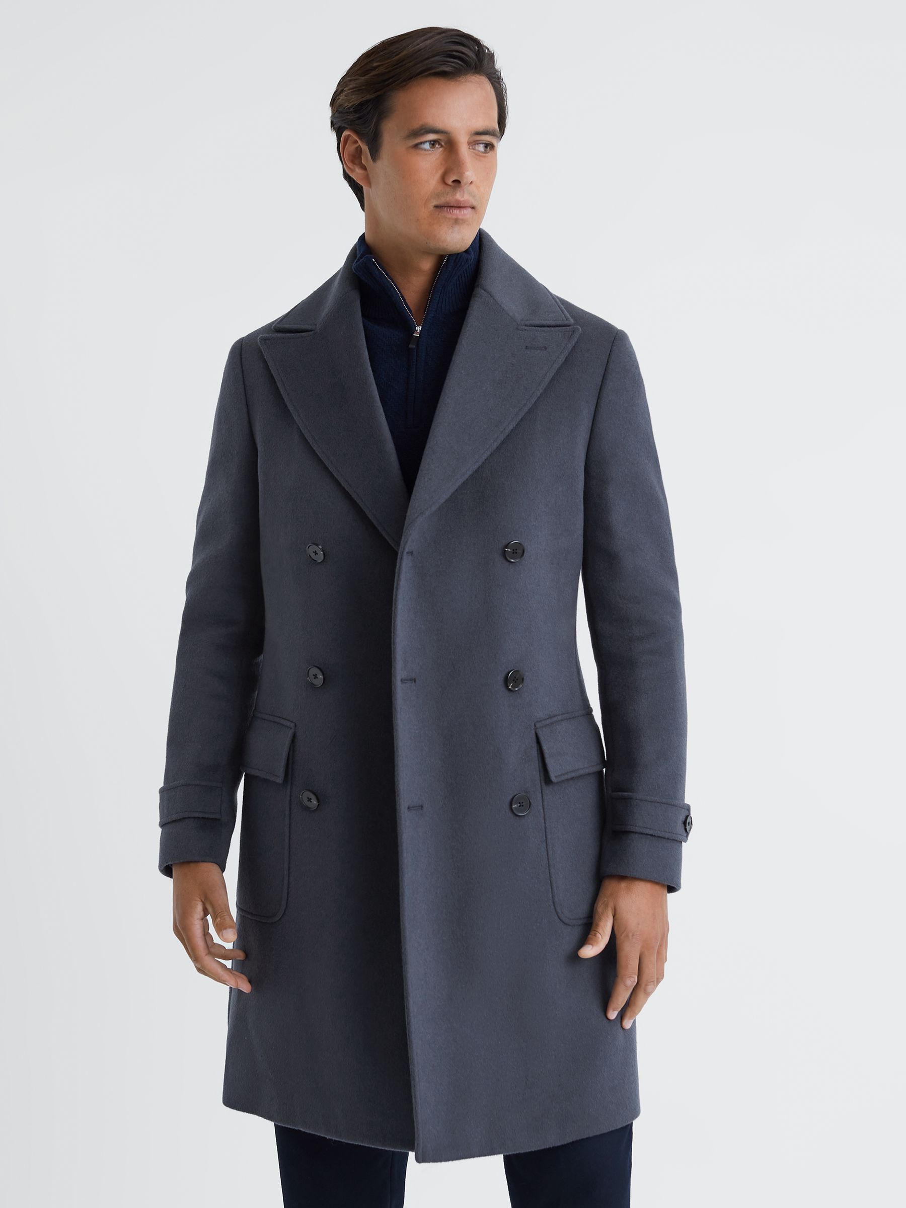 Wool Double Breasted Mid-Length Coat in Airforce Blue - Image 3 of 7