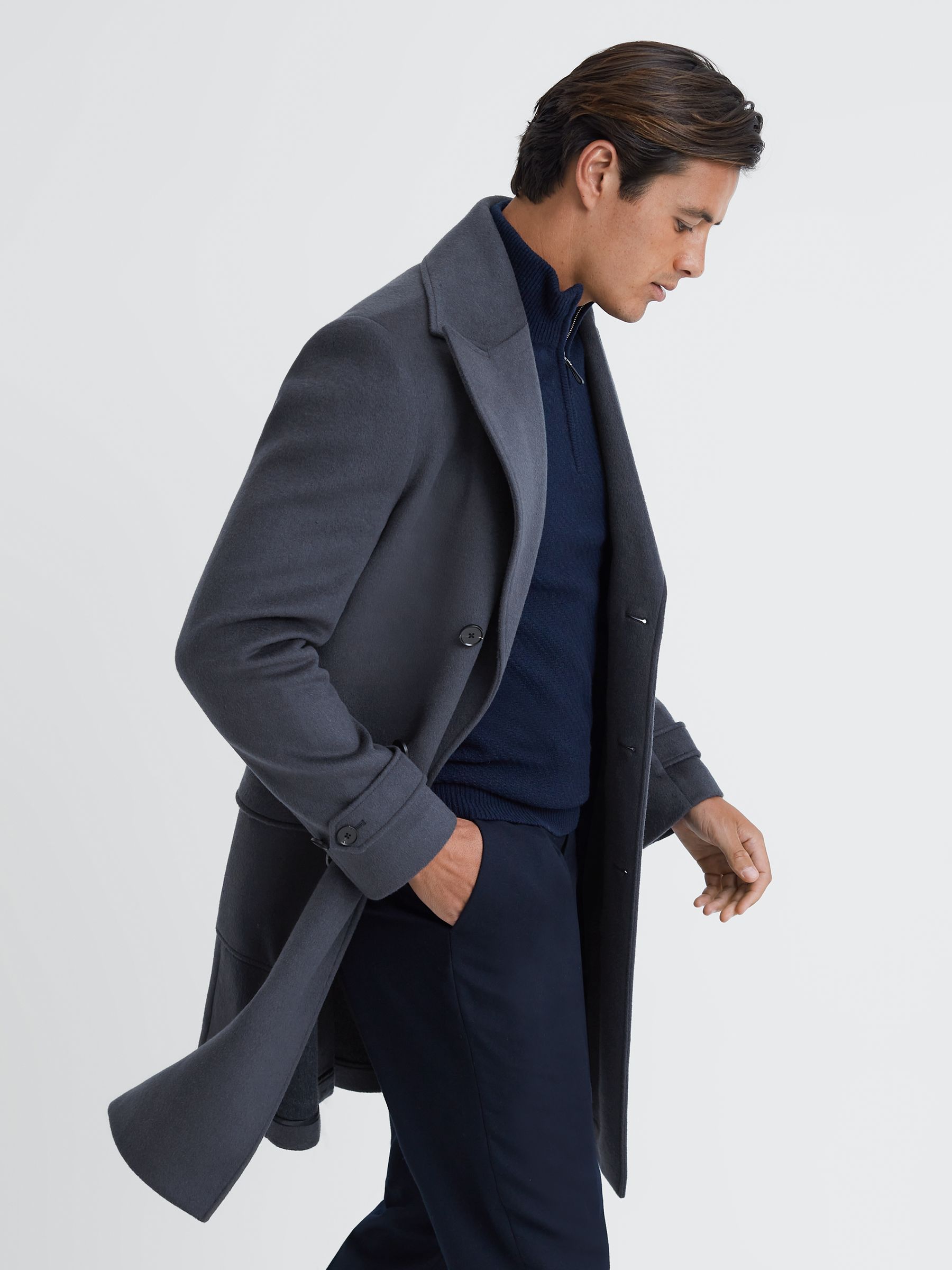 Wool Double Breasted Mid-Length Coat in Airforce Blue - Image 5 of 7