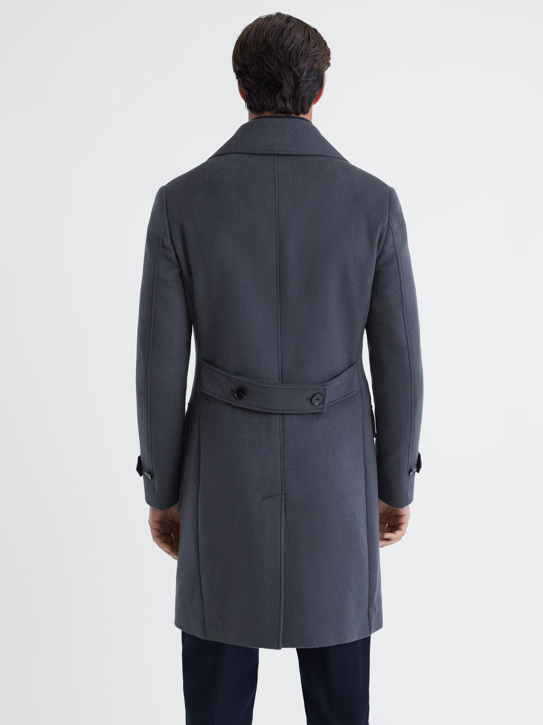 Wool Double Breasted Mid-Length Coat in Airforce Blue - Image 6 of 7