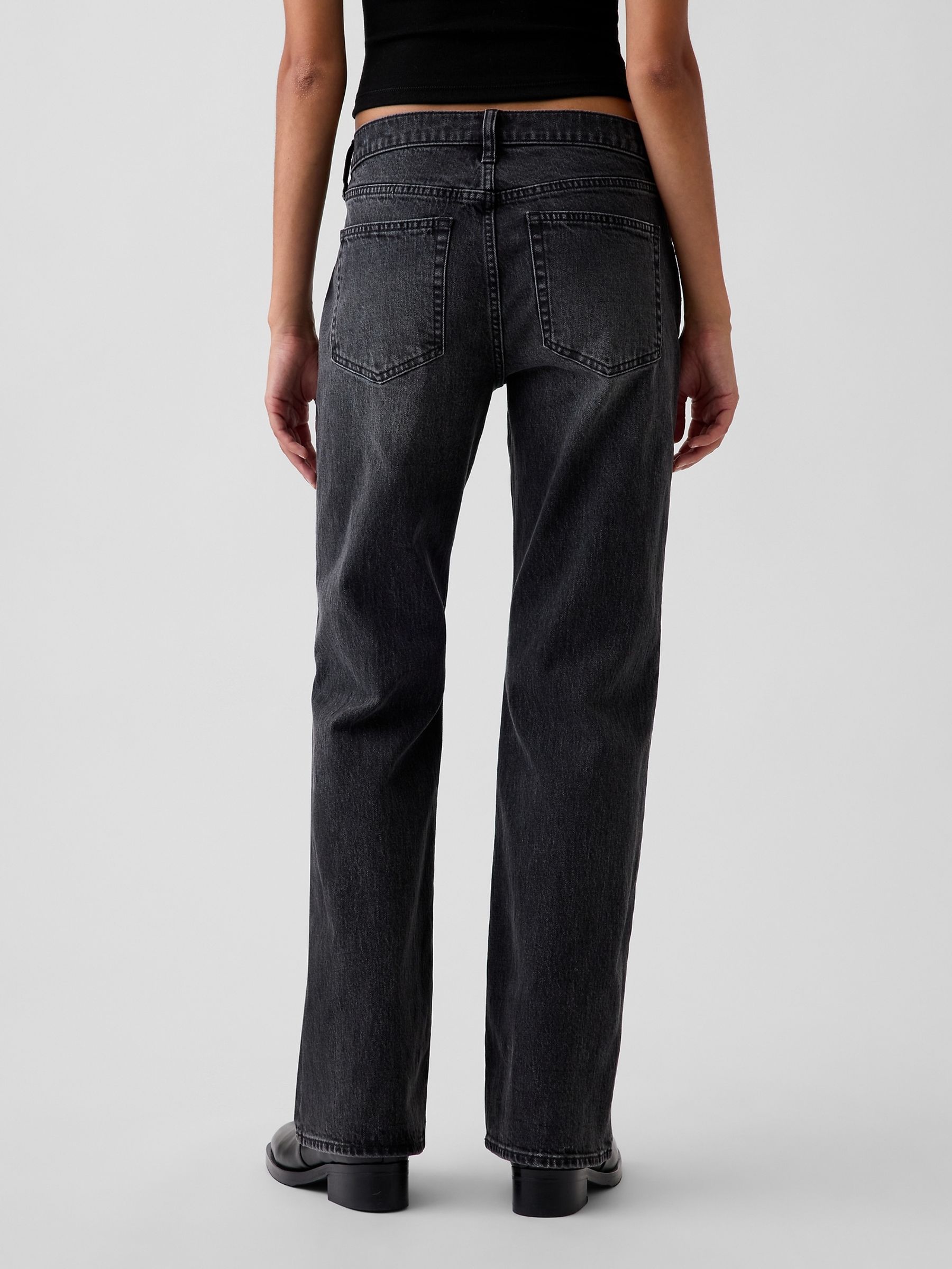Black Wash Mid Rise Relaxed Flare Jeans - Image 2 of 5