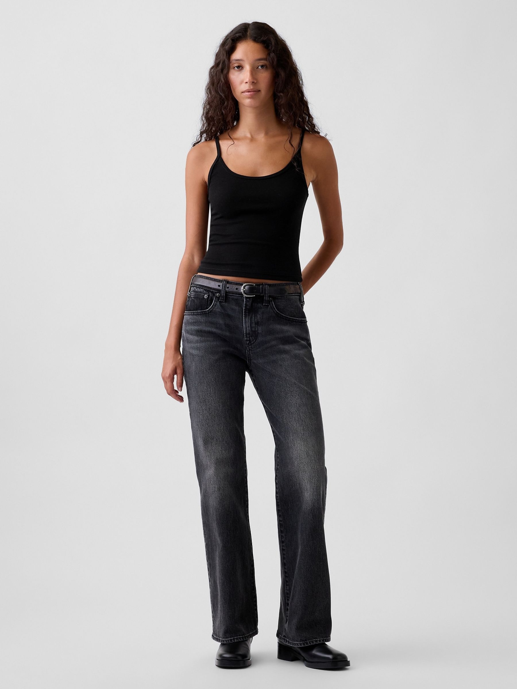 Black Wash Mid Rise Relaxed Flare Jeans - Image 4 of 5