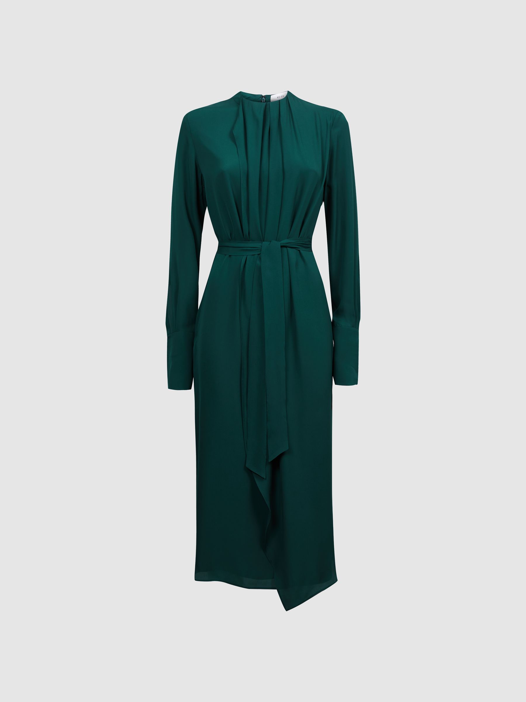 Pleated Long Sleeve Midi Dress in Green - Image 5 of 5