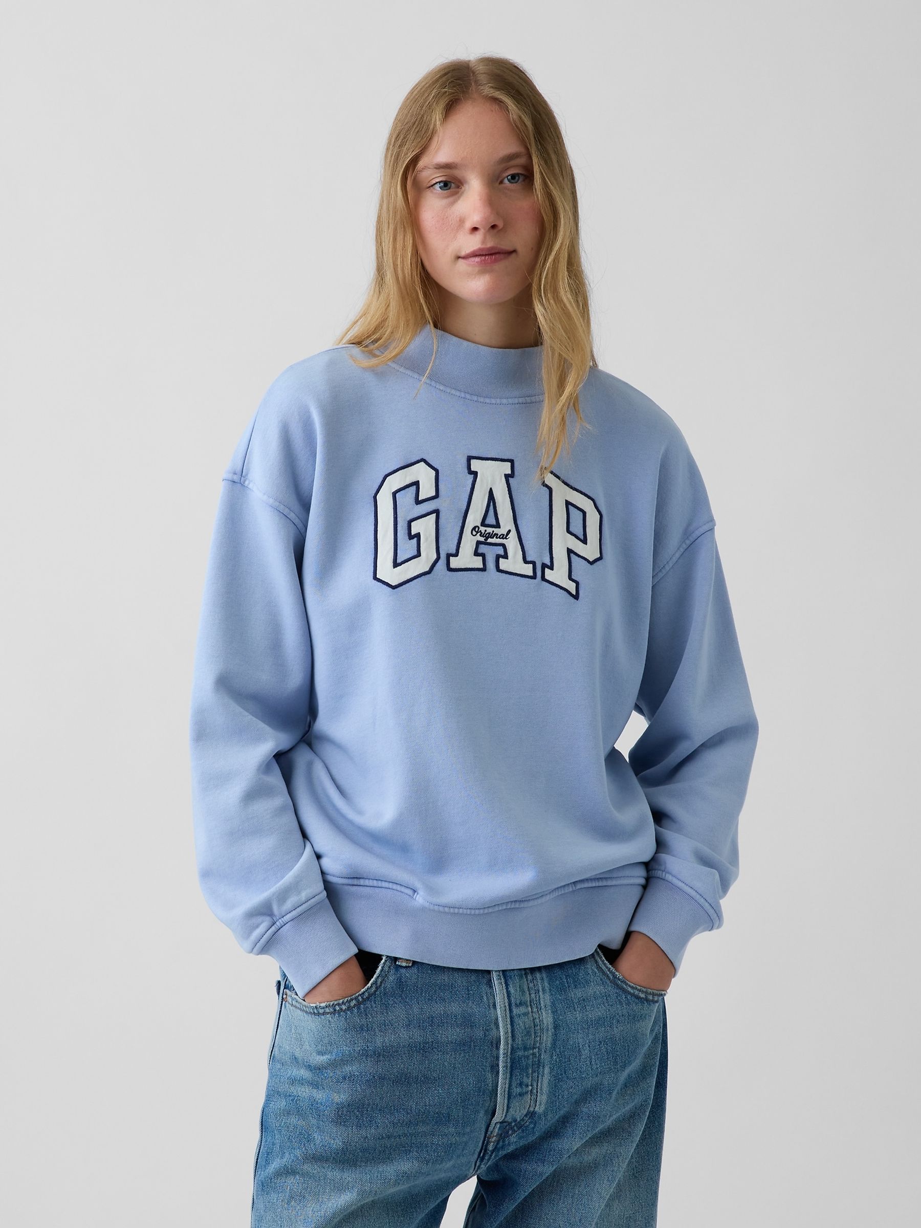 Light Blue Vintage Soft Oversized Mock Neck Logo Sweatshirt - Image 1 of 6