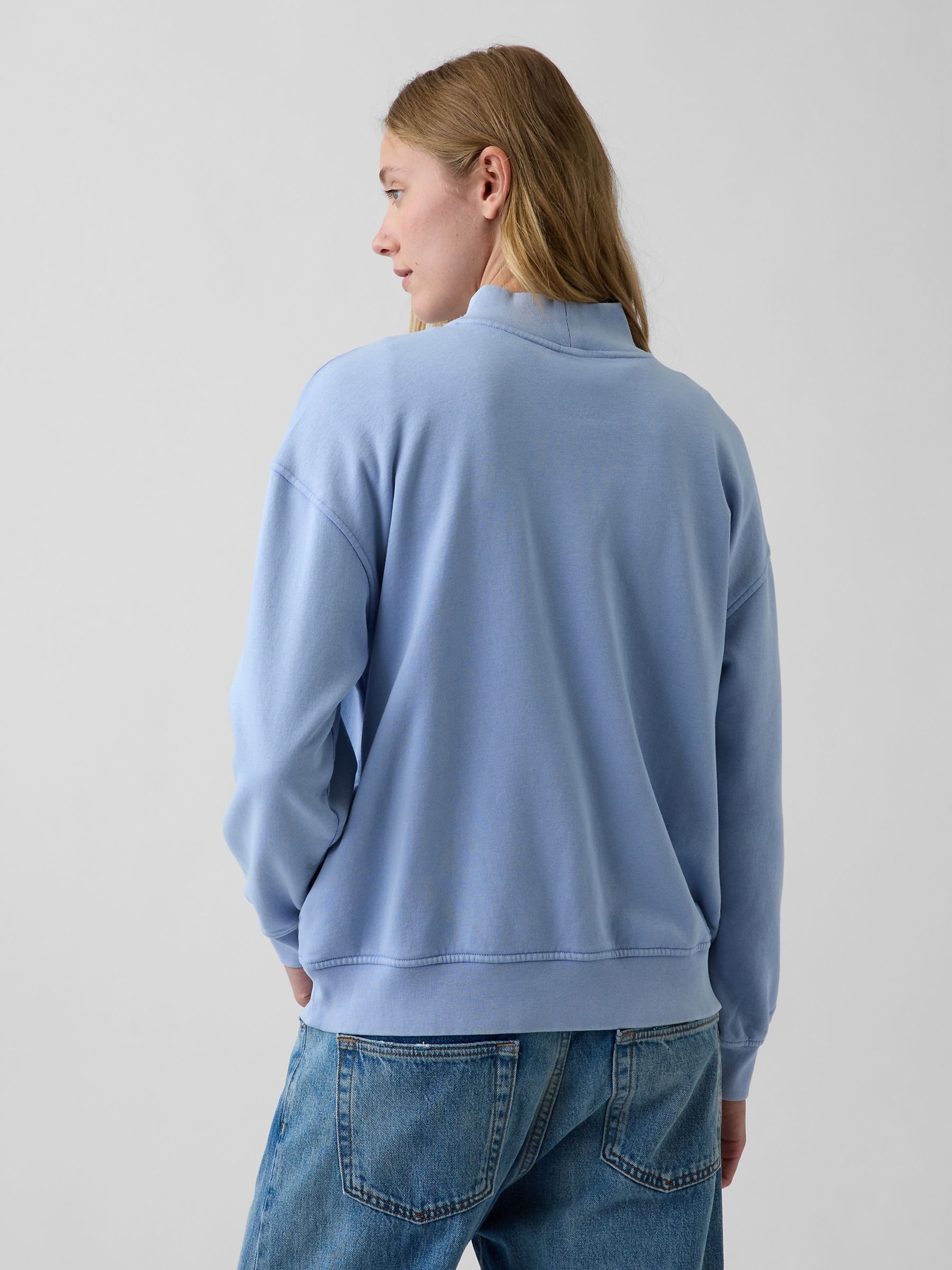Light Blue Vintage Soft Oversized Mock Neck Logo Sweatshirt - Image 2 of 6 Light Blue Vintage Soft Oversized Mock Neck Logo Sweatshirt - Image 2 of 6