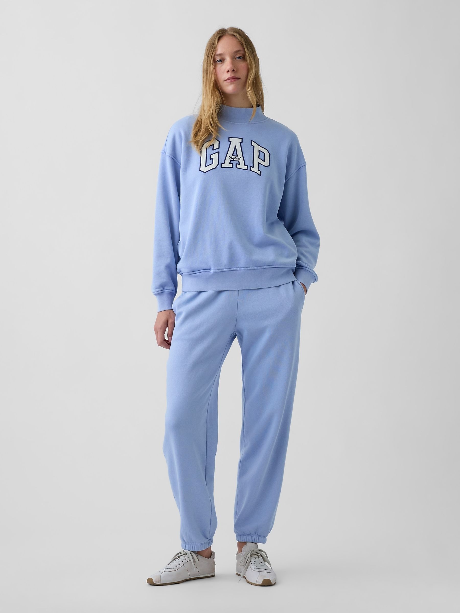 Light Blue Vintage Soft Oversized Mock Neck Logo Sweatshirt - Image 3 of 6