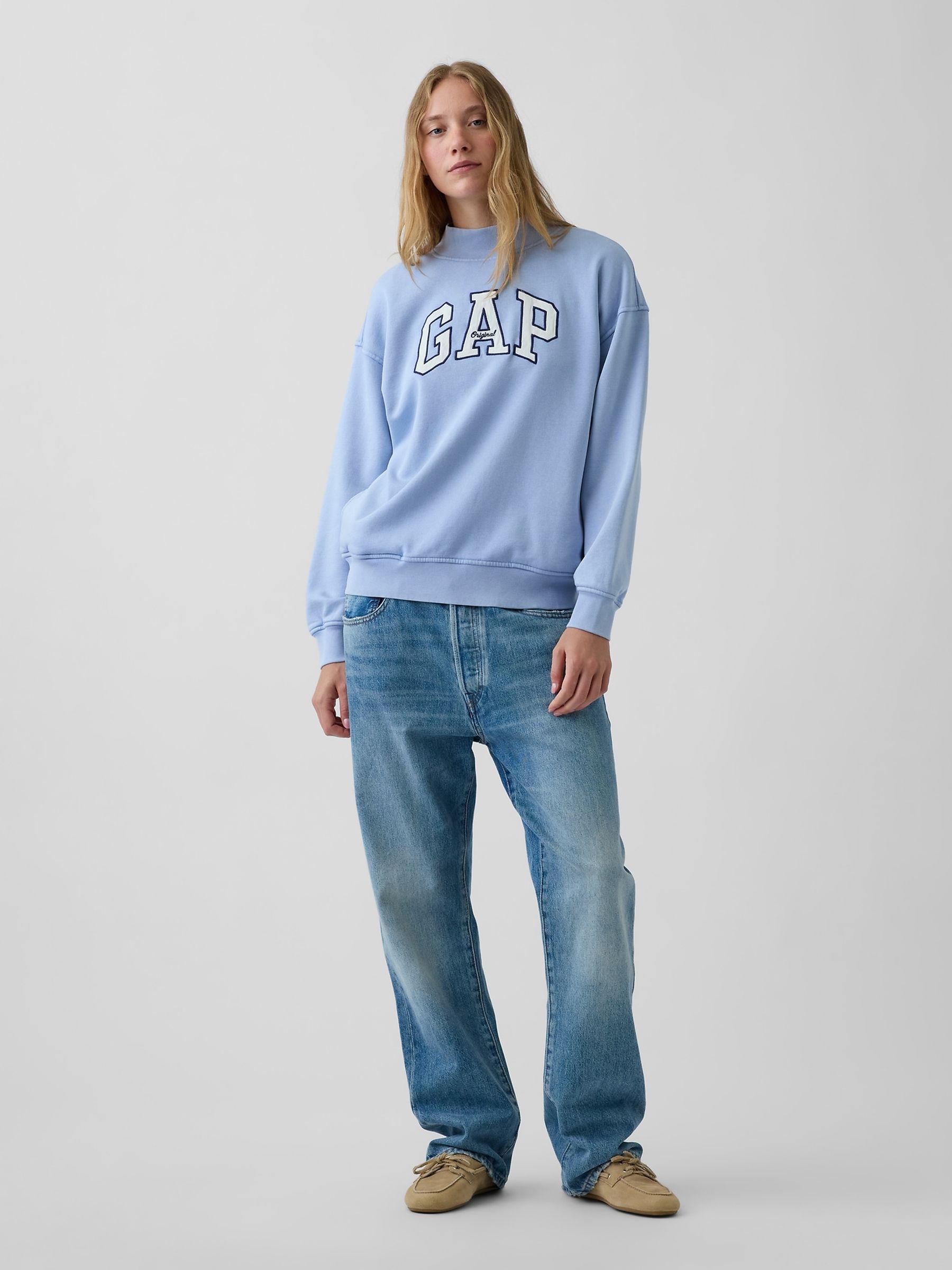 Light Blue Vintage Soft Oversized Mock Neck Logo Sweatshirt - Image 4 of 6