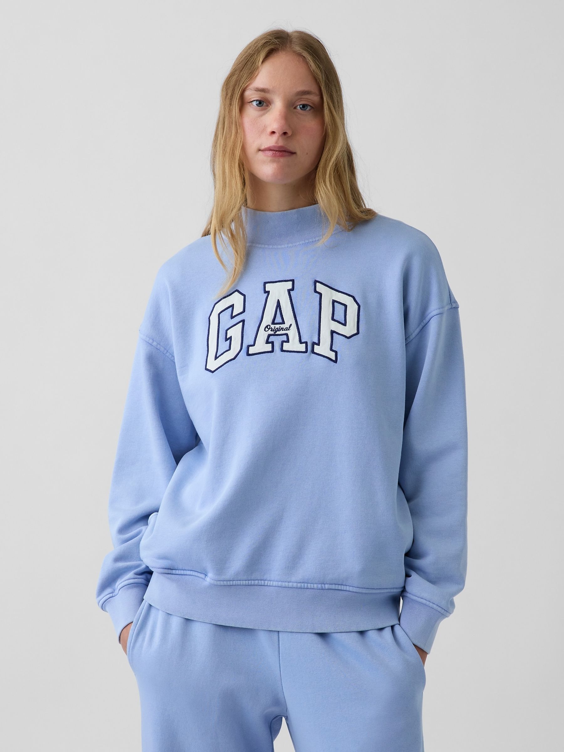 Light Blue Vintage Soft Oversized Mock Neck Logo Sweatshirt - Image 5 of 6
