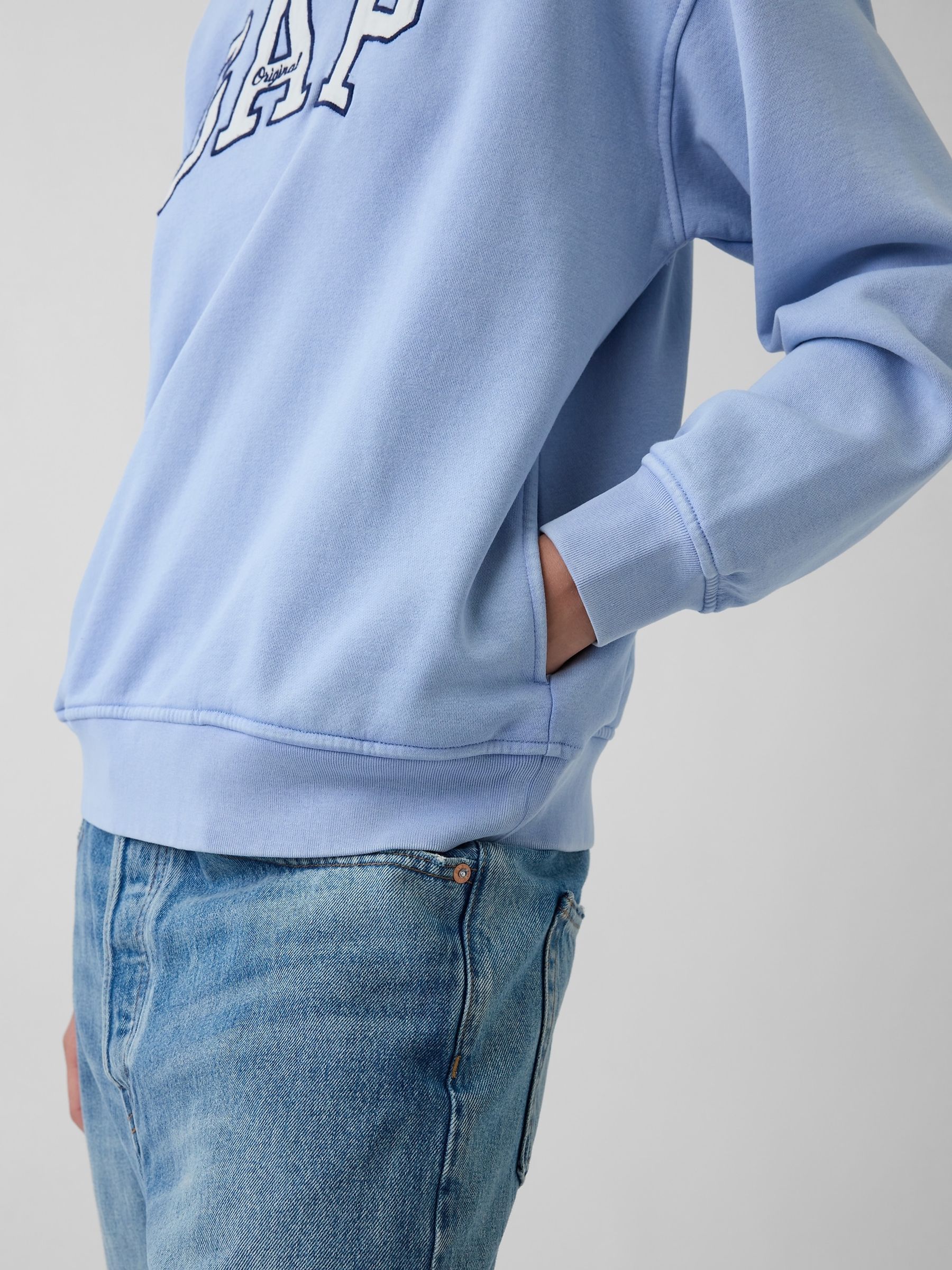 Light Blue Vintage Soft Oversized Mock Neck Logo Sweatshirt - Image 6 of 6