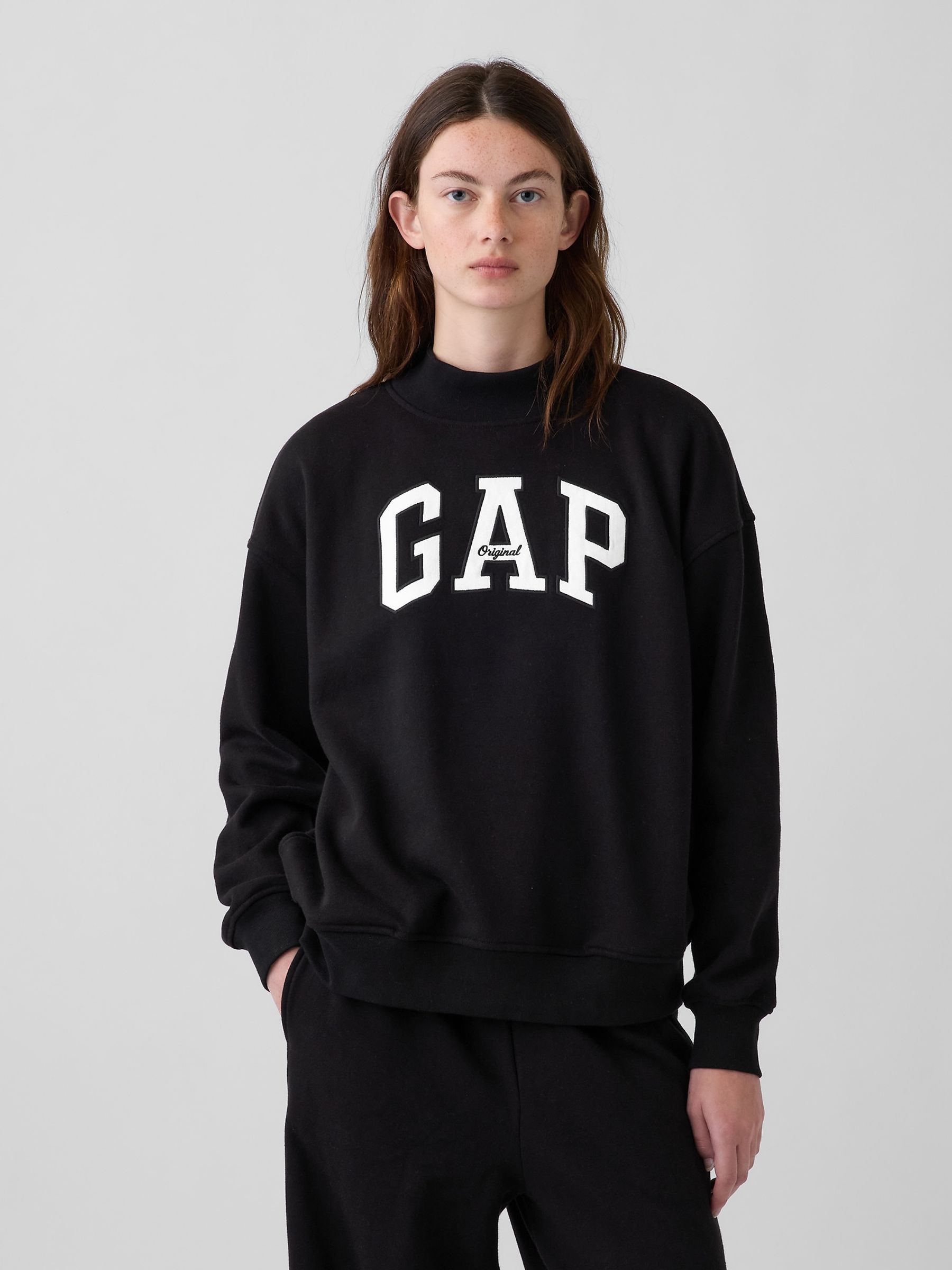 Black Vintage Soft Oversized Mock Neck Logo Sweatshirt - Image 1 of 6 Black Vintage Soft Oversized Mock Neck Logo Sweatshirt - Image 1 of 6