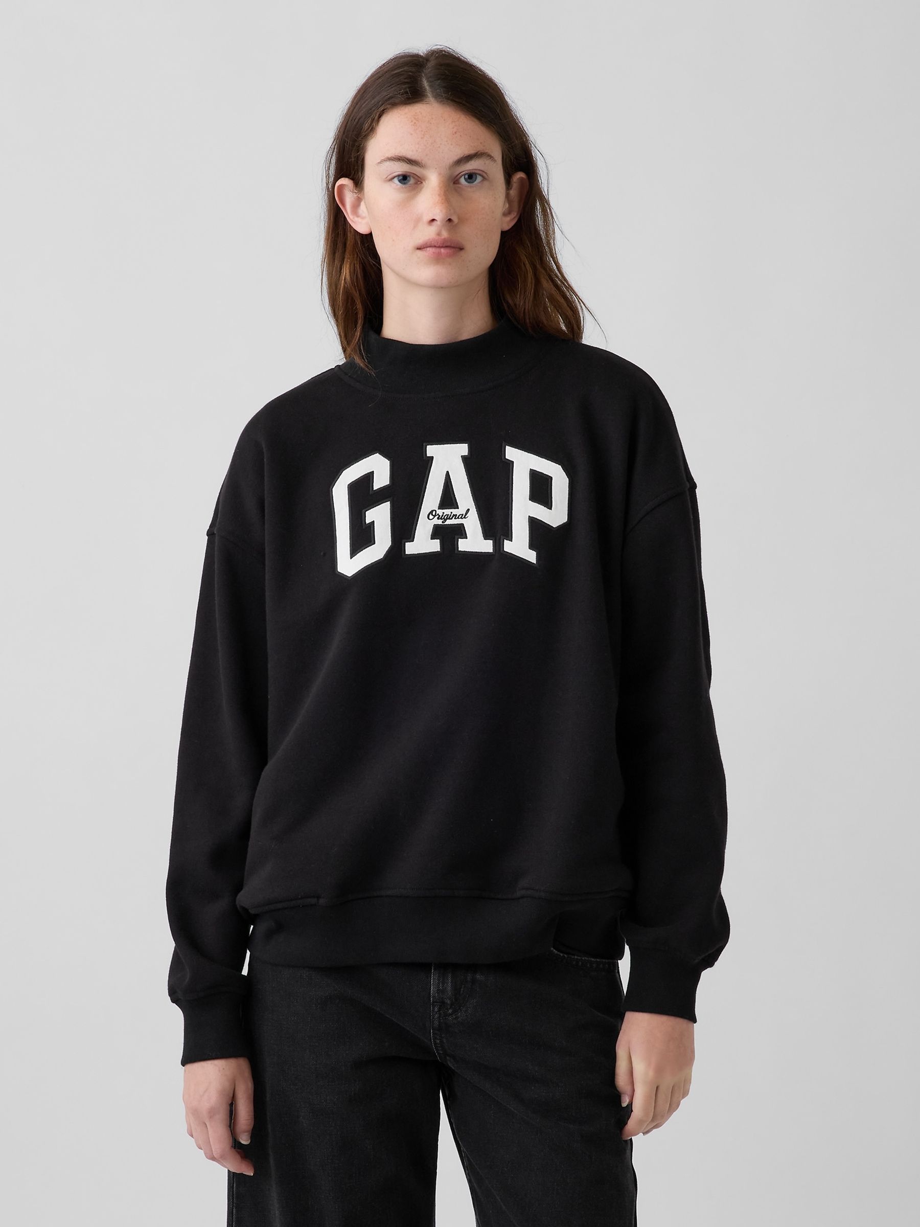 Black Vintage Soft Oversized Mock Neck Logo Sweatshirt - Image 4 of 6