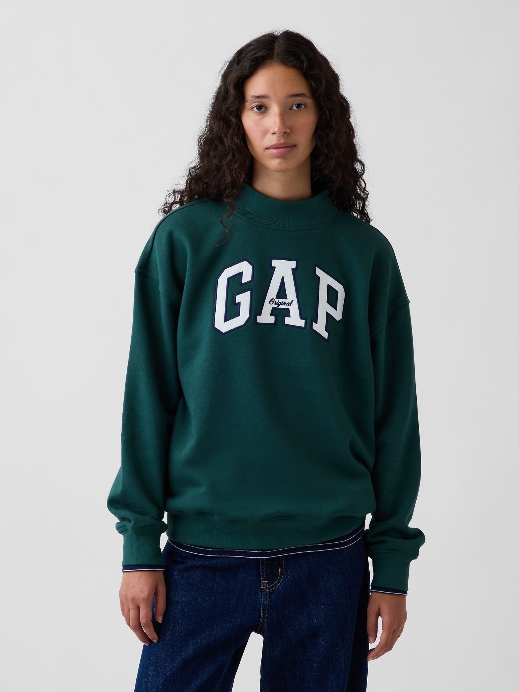 Dark Green Vintage Soft Oversized Mock Neck Logo Sweatshirt - Image 1 of 6 Dark Green Vintage Soft Oversized Mock Neck Logo Sweatshirt - Image 1 of 6