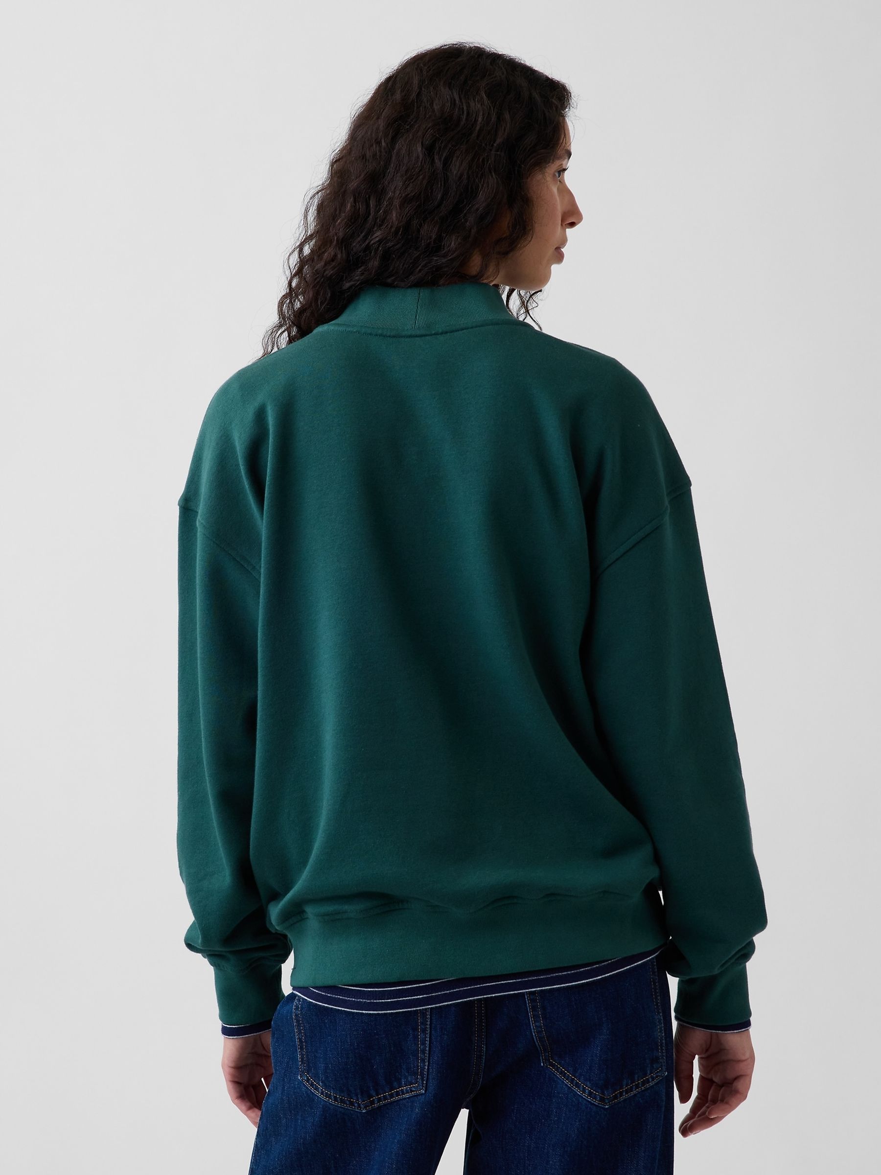 Dark Green Vintage Soft Oversized Mock Neck Logo Sweatshirt - Image 2 of 6 Dark Green Vintage Soft Oversized Mock Neck Logo Sweatshirt - Image 2 of 6
