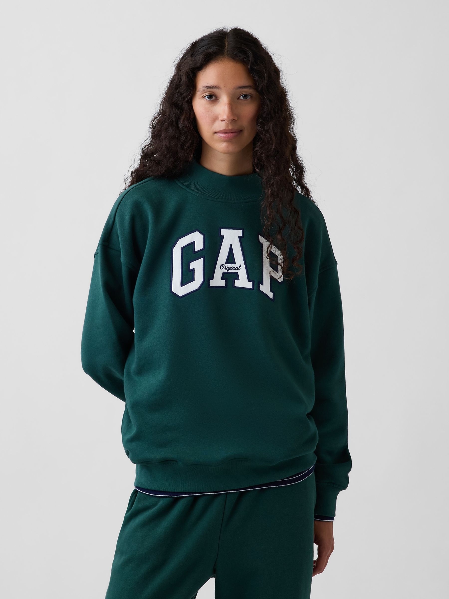 Dark Green Vintage Soft Oversized Mock Neck Logo Sweatshirt - Image 3 of 6