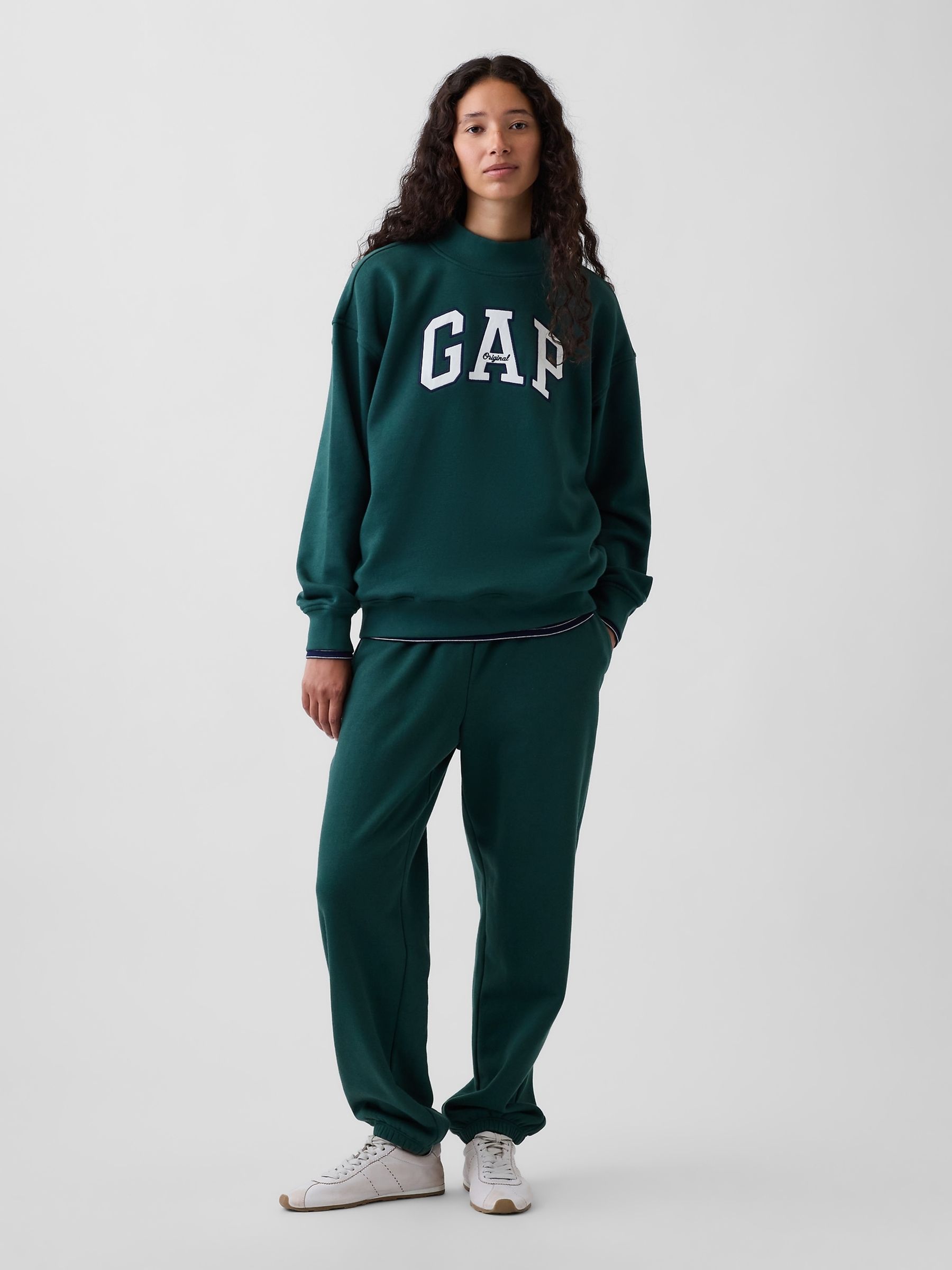 Dark Green Vintage Soft Oversized Mock Neck Logo Sweatshirt - Image 4 of 6