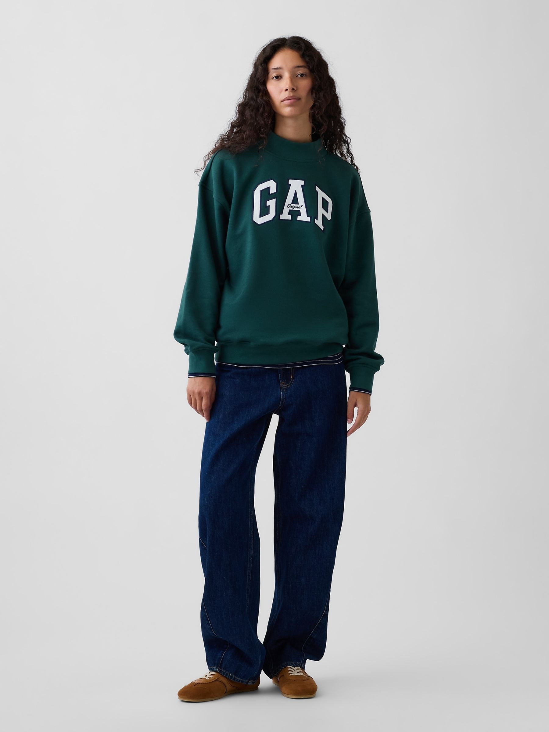 Dark Green Vintage Soft Oversized Mock Neck Logo Sweatshirt - Image 5 of 6