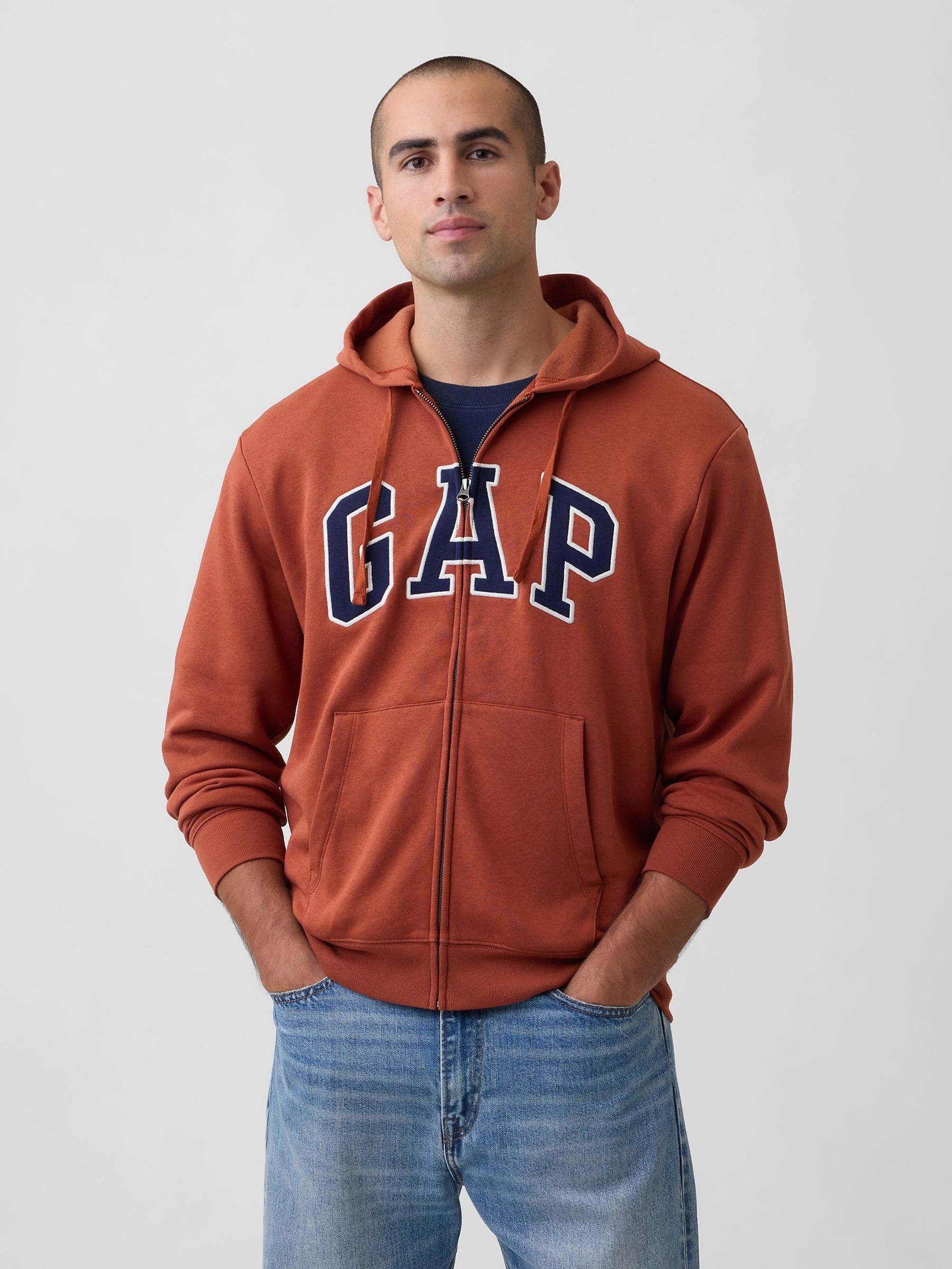 Burnt Orange Relaxed Logo Zip Hoodie - Image 1 of 4