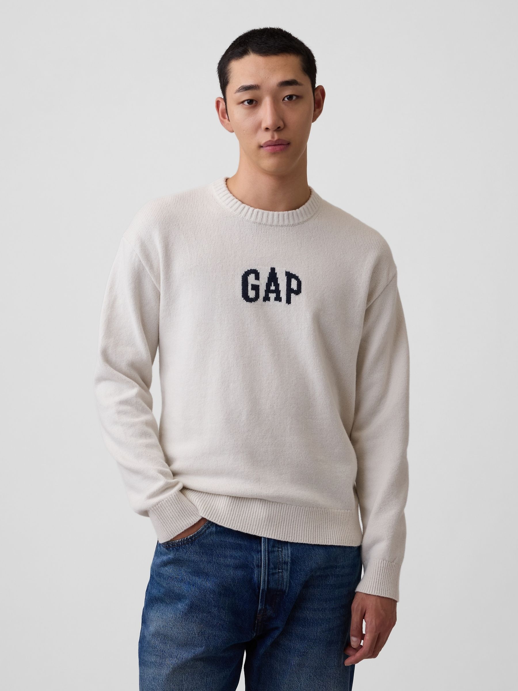 Cream CashSoft Relaxed Logo Jumper - Image 1 of 5 Cream CashSoft Relaxed Logo Jumper - Image 1 of 5