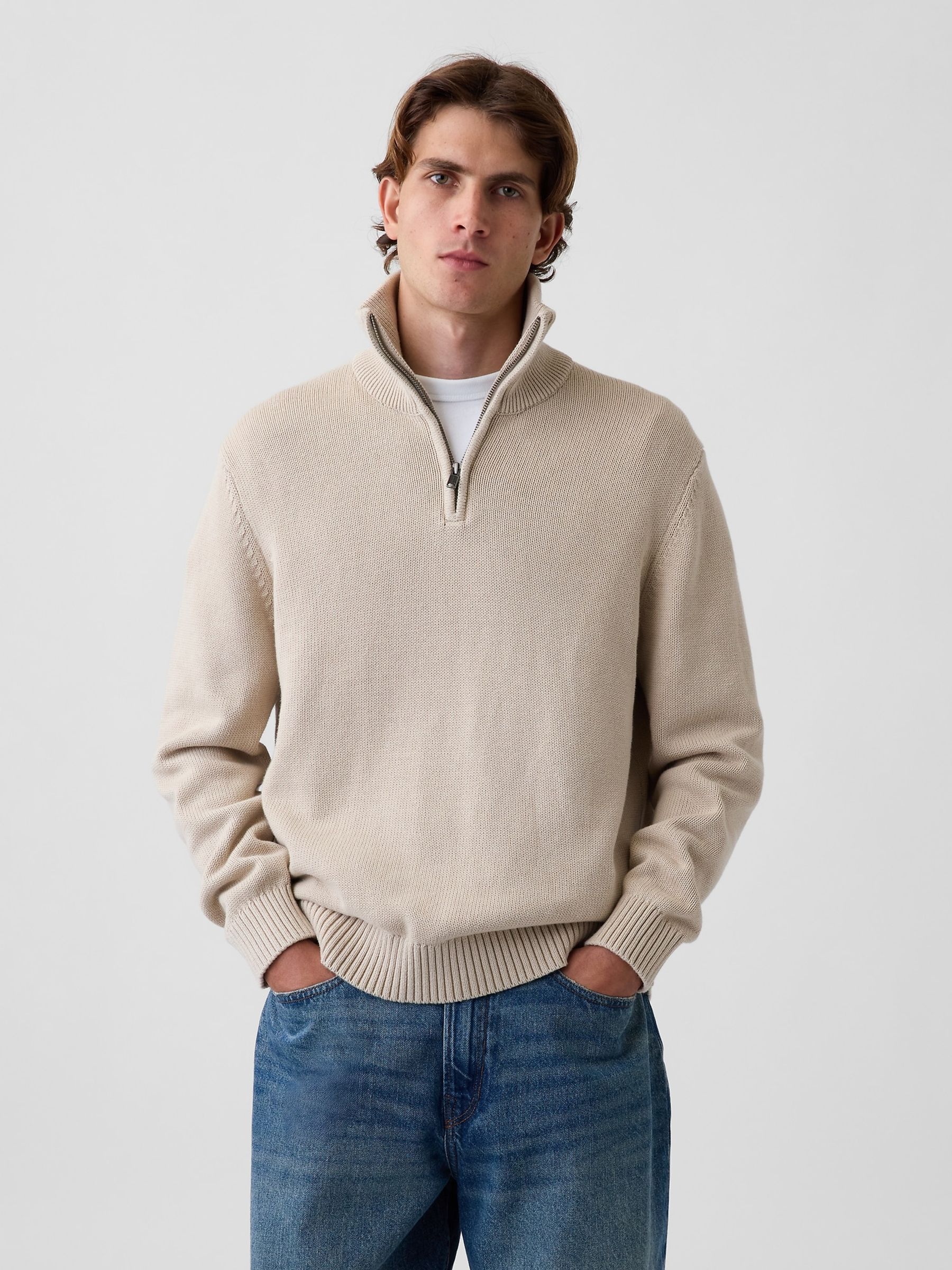 Cream Relaxed Quarter-Zip Jumper - Image 1 of 4 Cream Relaxed Quarter-Zip Jumper - Image 1 of 4