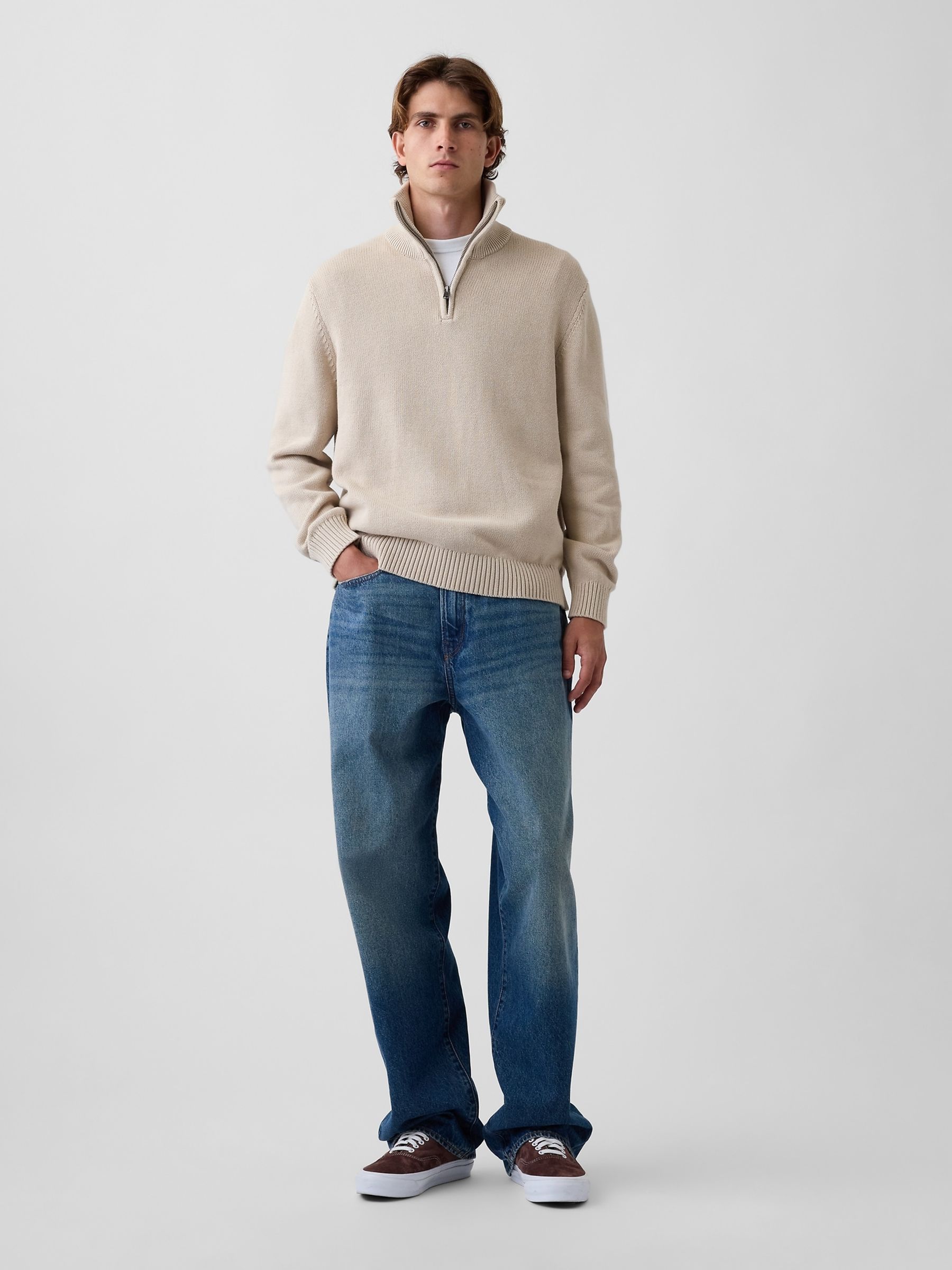Cream Relaxed Quarter-Zip Jumper - Image 3 of 4