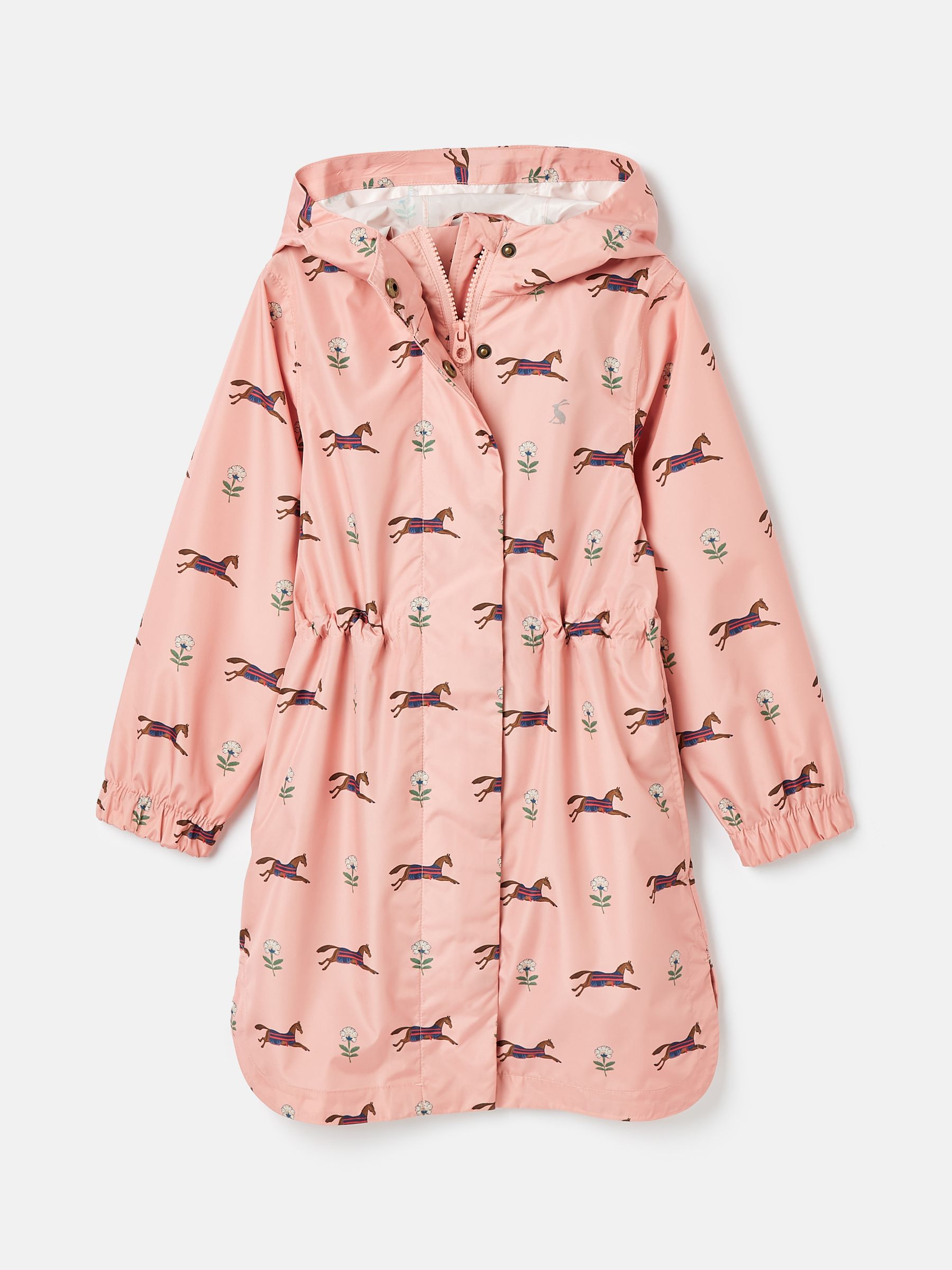 Girls' Rainford Pink Horse Waterproof Packable Raincoat With Hood