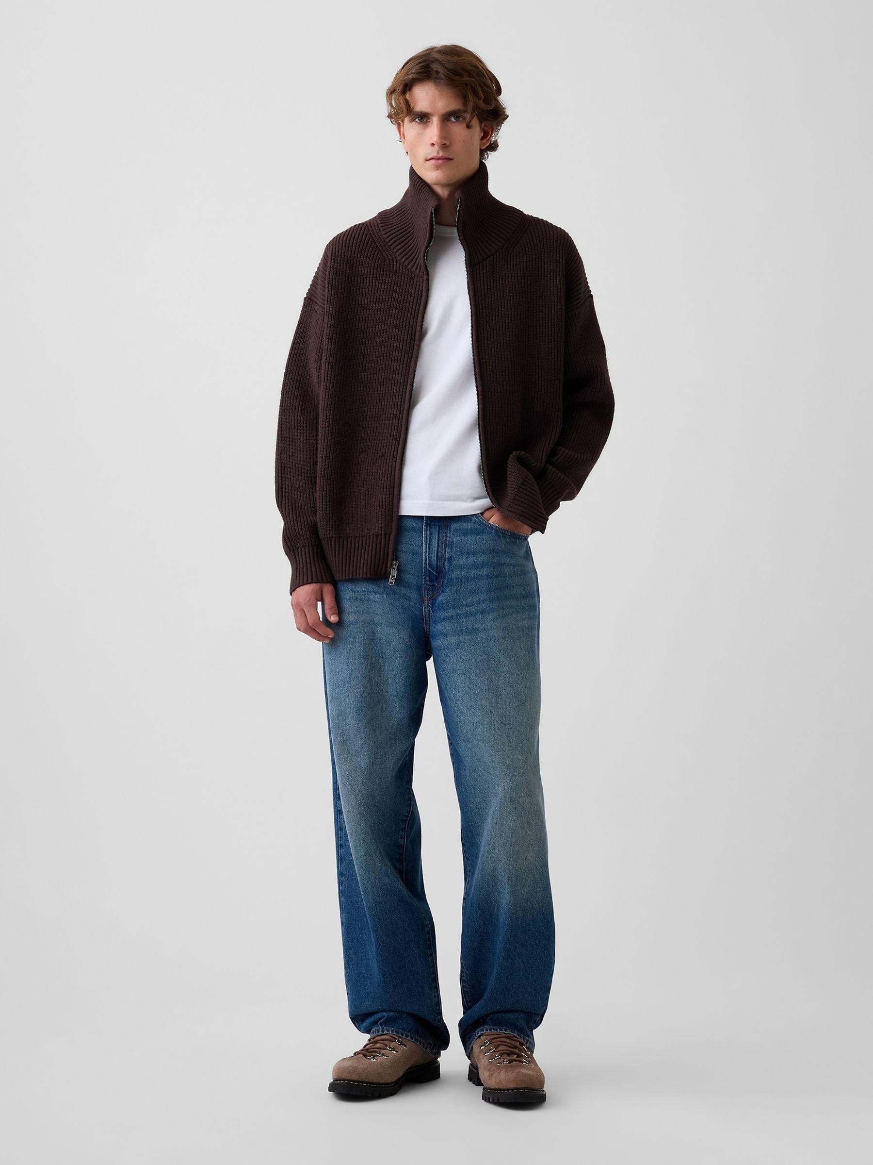 Brown Oversized Double-Zip Jumper - Image 3 of 4