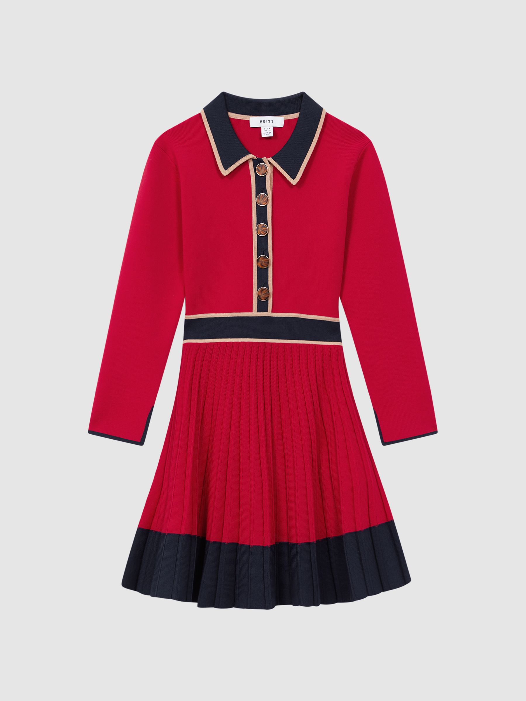 Junior Knitted Polo Skater Dress in Red - Image 2 of 7
