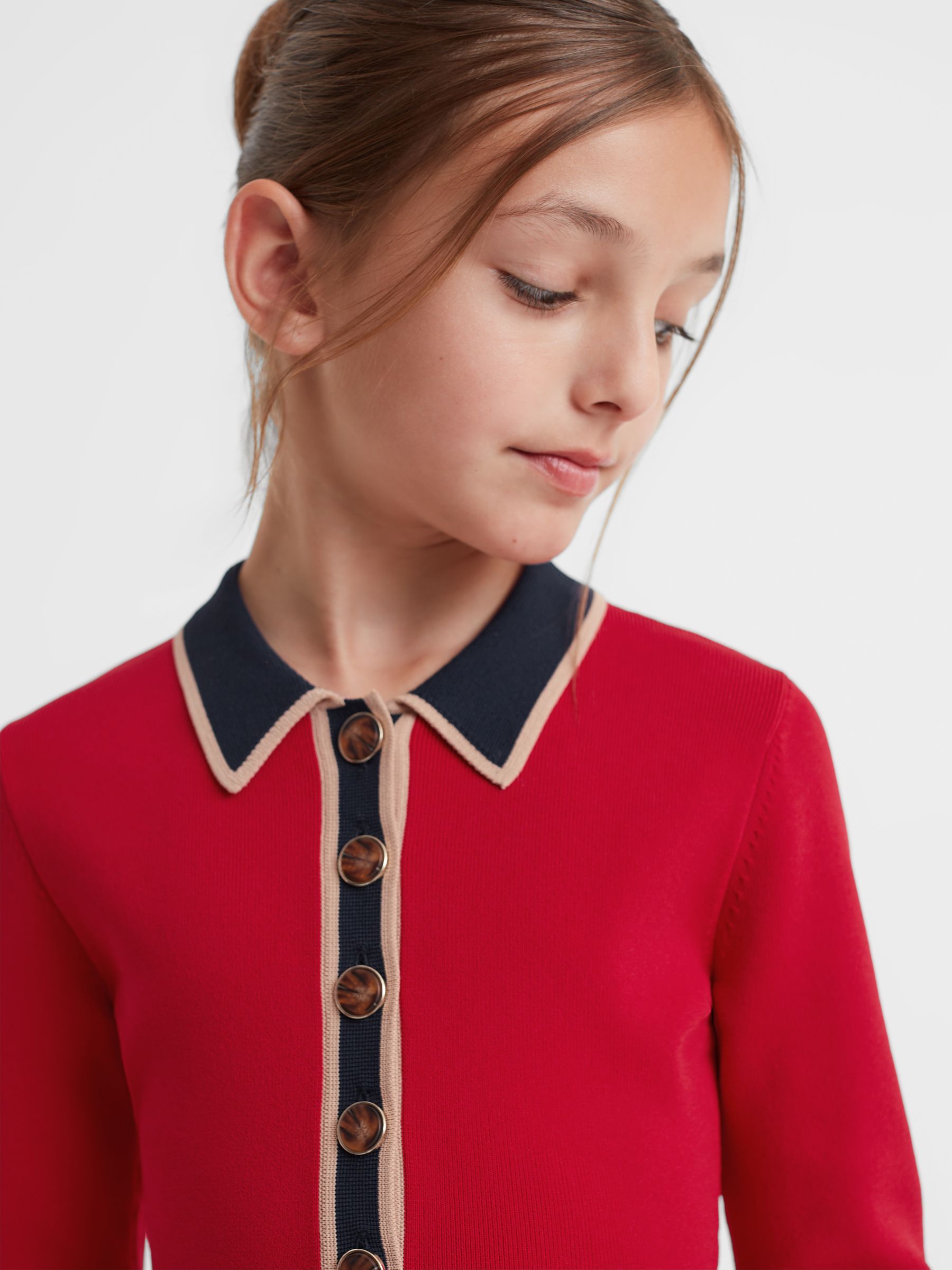 Junior Knitted Polo Skater Dress in Red - Image 4 of 7