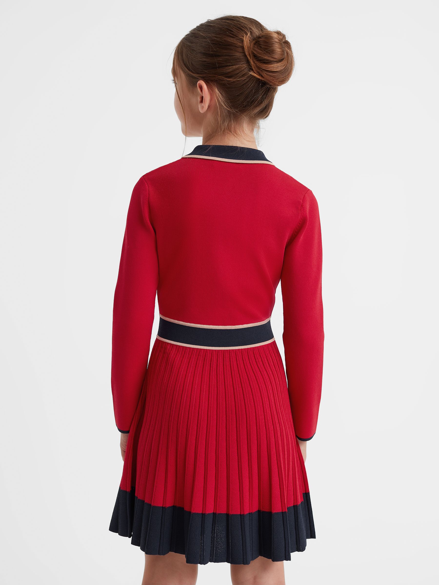Junior Knitted Polo Skater Dress in Red - Image 5 of 7