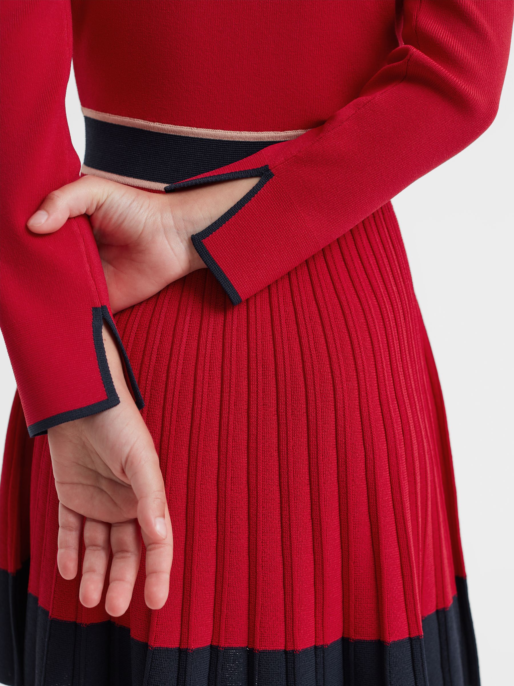 Junior Knitted Polo Skater Dress in Red - Image 6 of 7