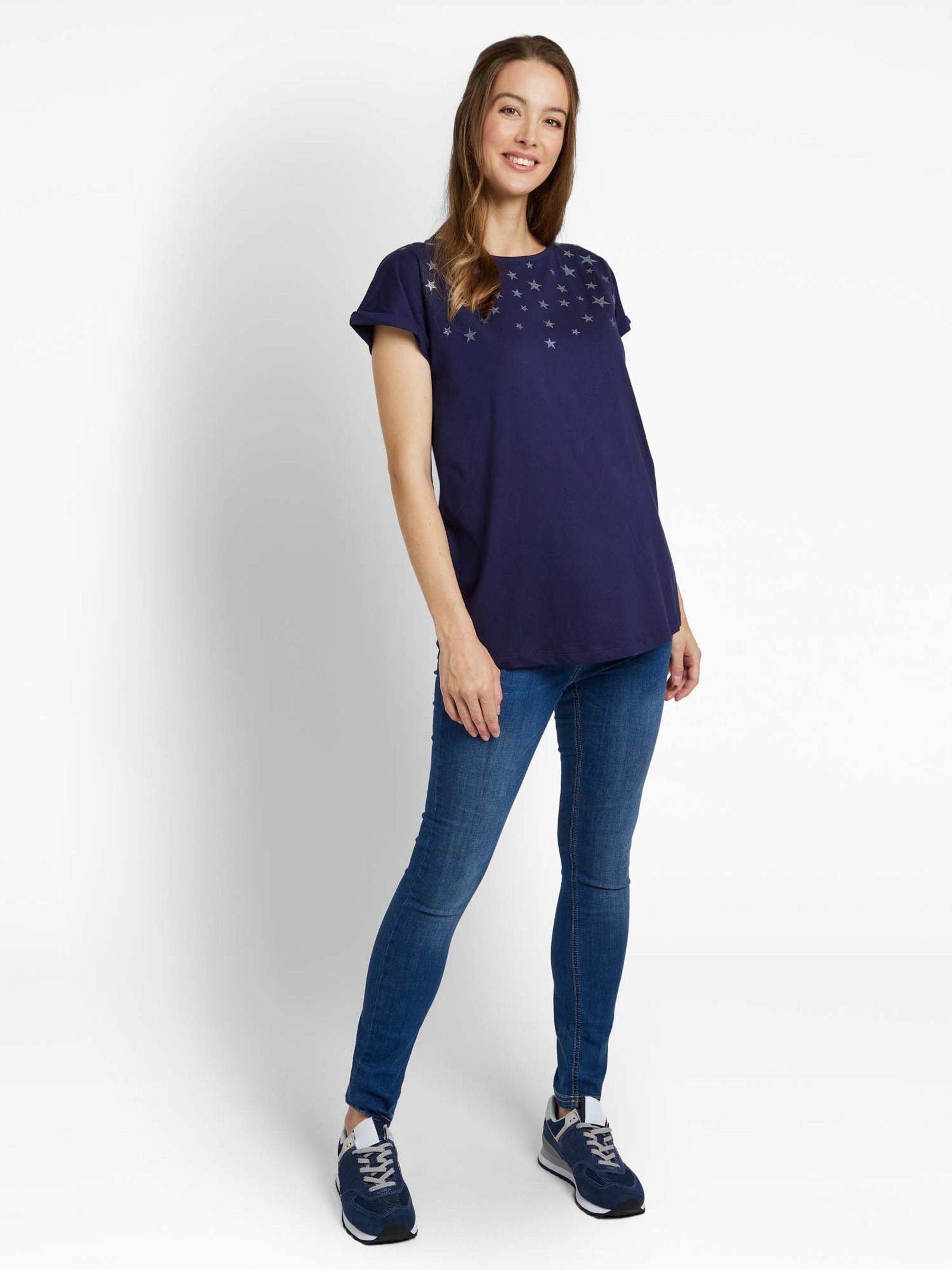 Navy Star Print Boyfriend Maternity T-Shirt - Image 1 of 1