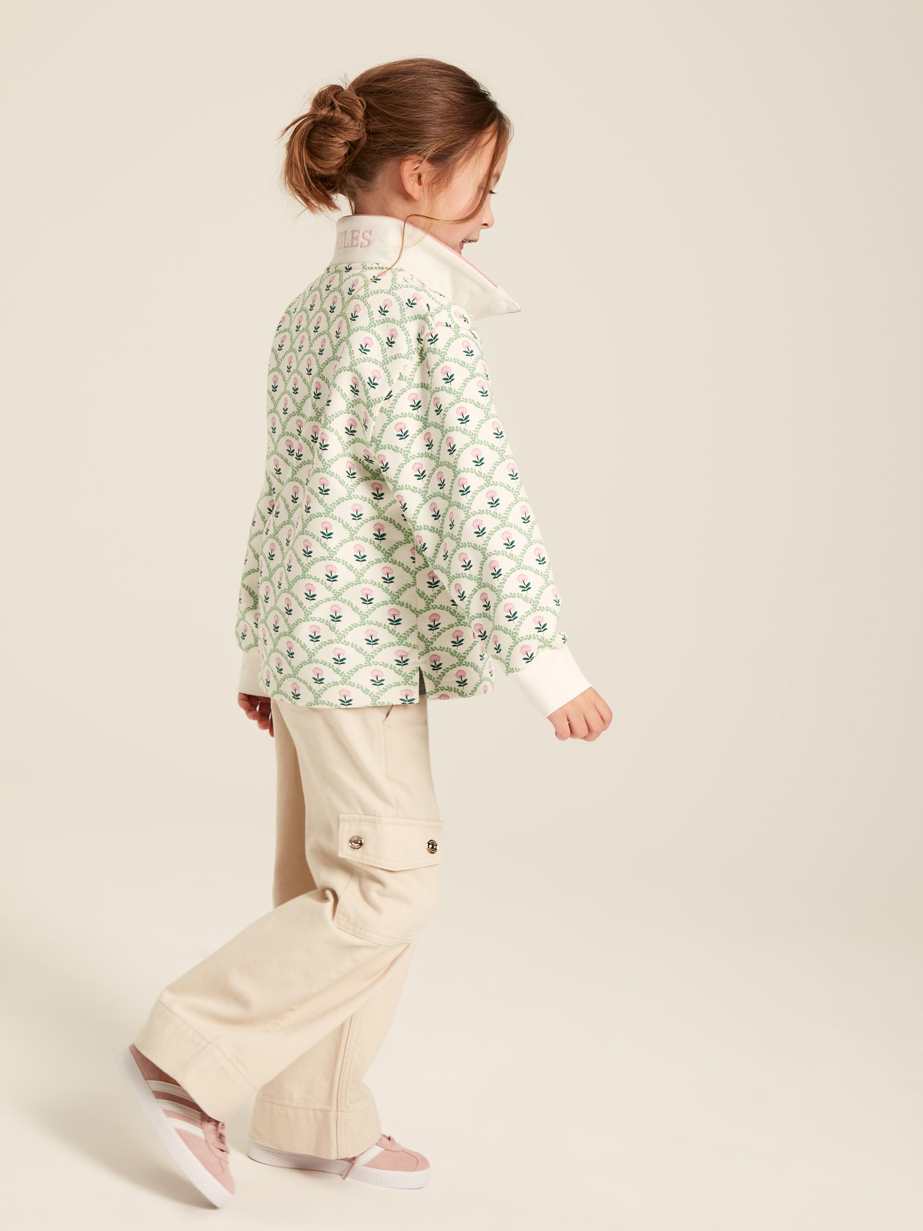 Girls' Burnham Cream Floral Funnel Neck Sweatshirt - Image 4 of 11