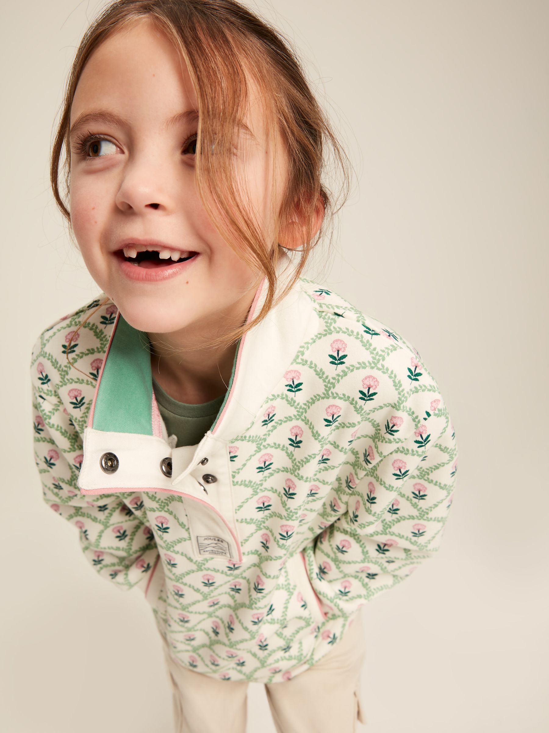 Girls' Burnham Cream Floral Funnel Neck Sweatshirt - Image 5 of 11