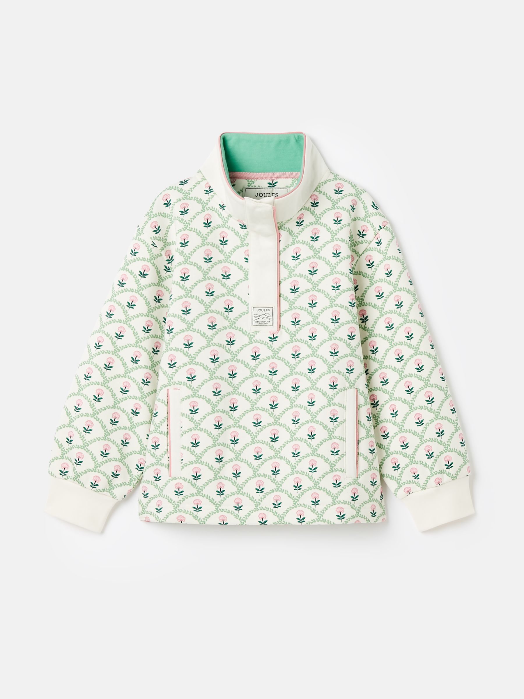 Girls' Burnham Cream Floral Funnel Neck Sweatshirt - Image 6 of 11