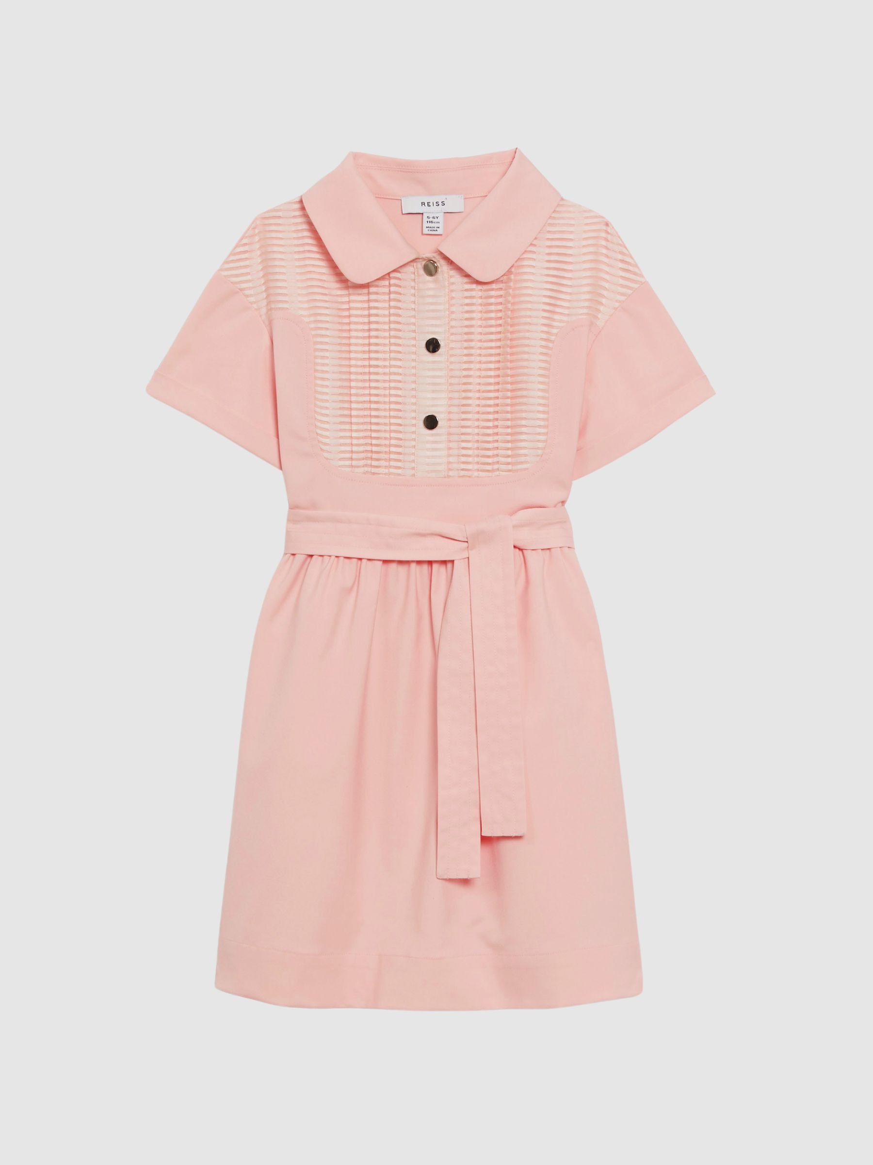 4-9 yrs Collared Belted Short Sleeve Dress in Pink - Image 2 of 5