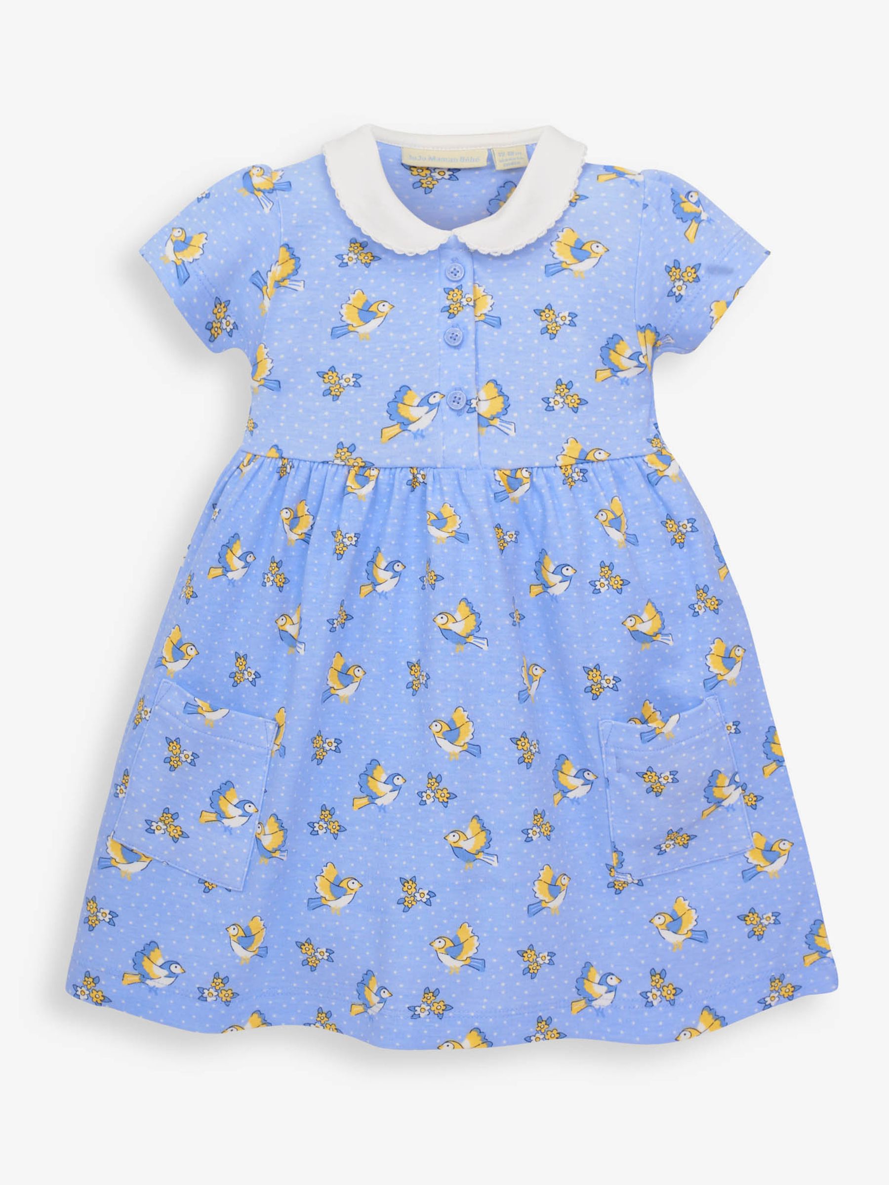 Blue Girls' Bird Print Pet in Pocket Dress - Image 1 of 2