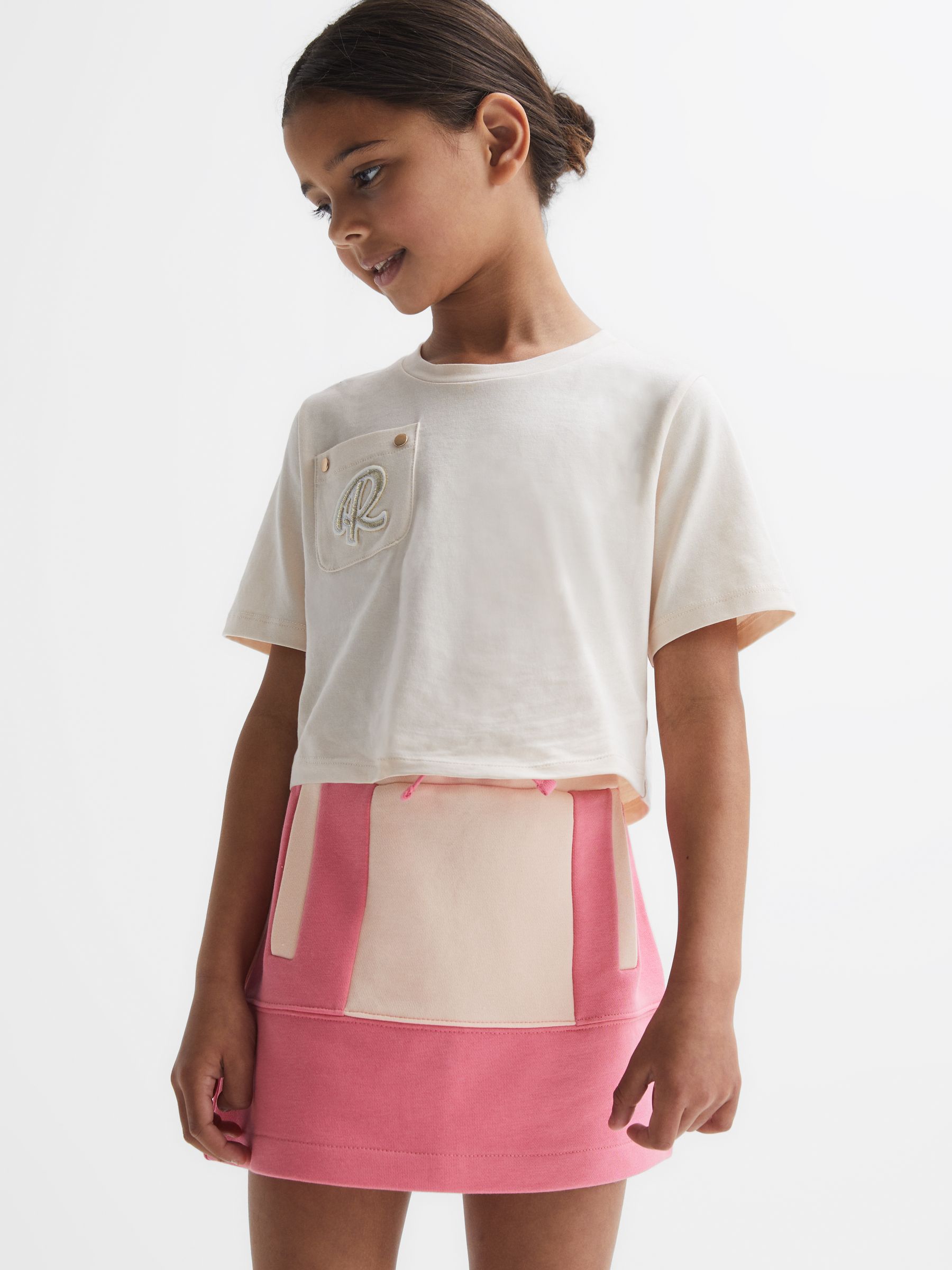 9-14 yrs Colourblock Cotton Drawstring Skirt in Pink - Image 4 of 6