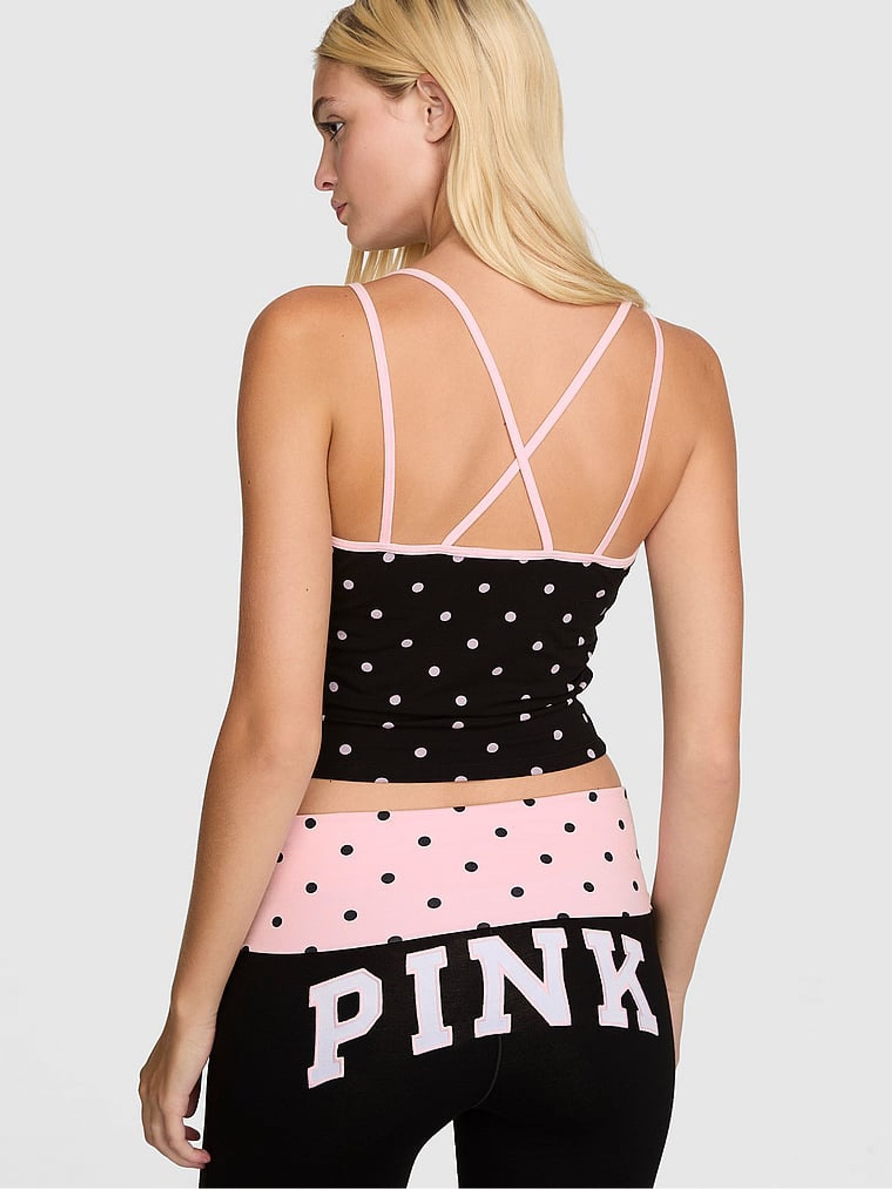 Black Polka Dot Cotton Cross Back Tank Top - Image 2 of 3