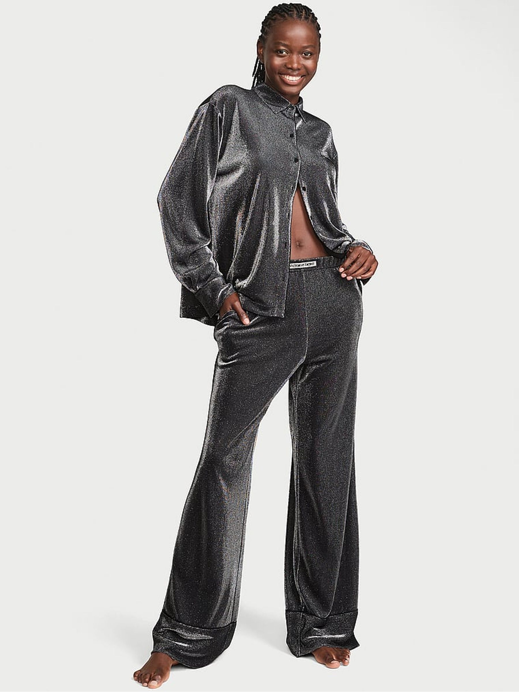 Black Shine Long Pyjama Set - Image 2 of 3