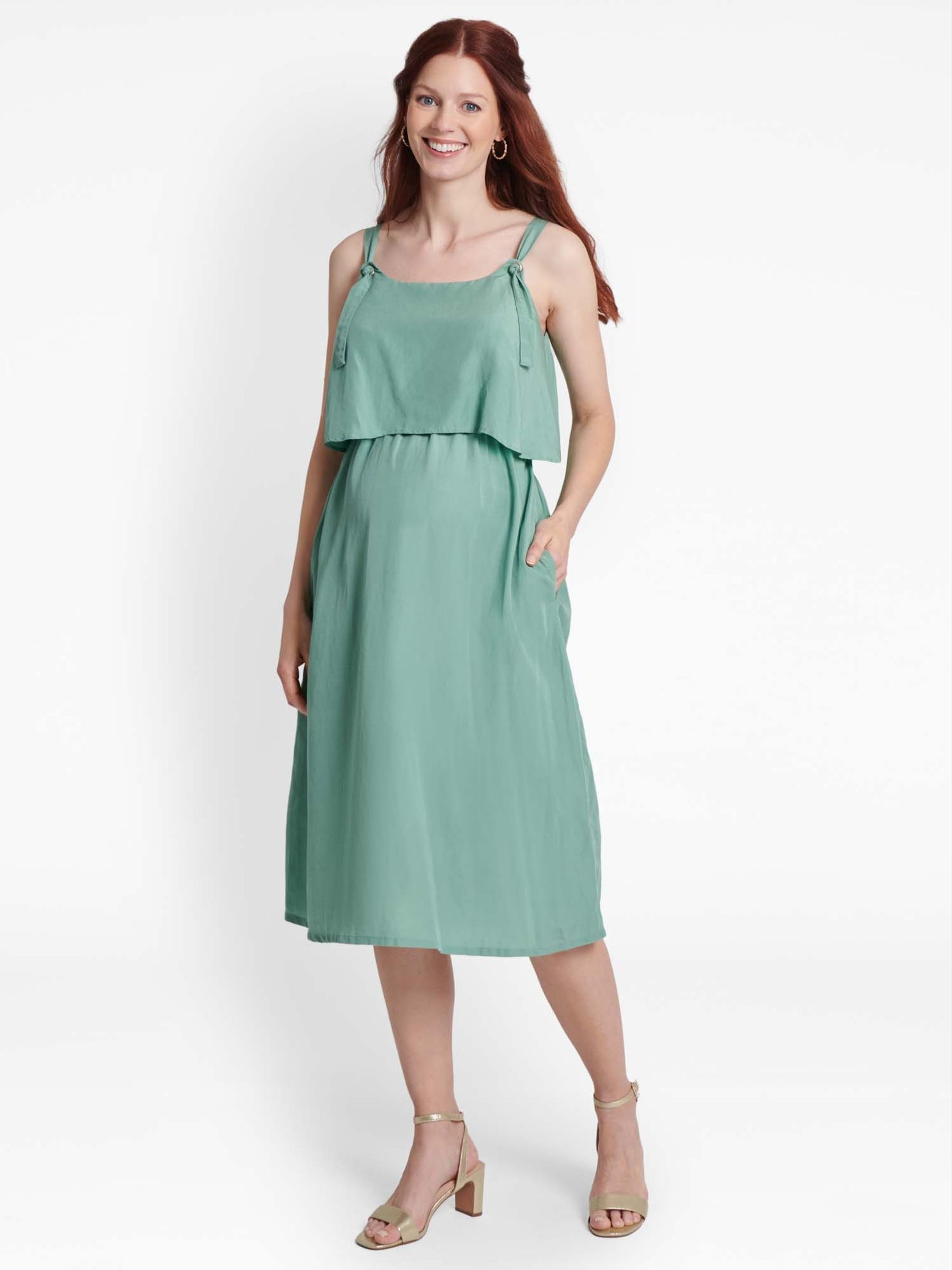 Sage Double Layer Maternity & Nursing Dress - Image 2 of 3