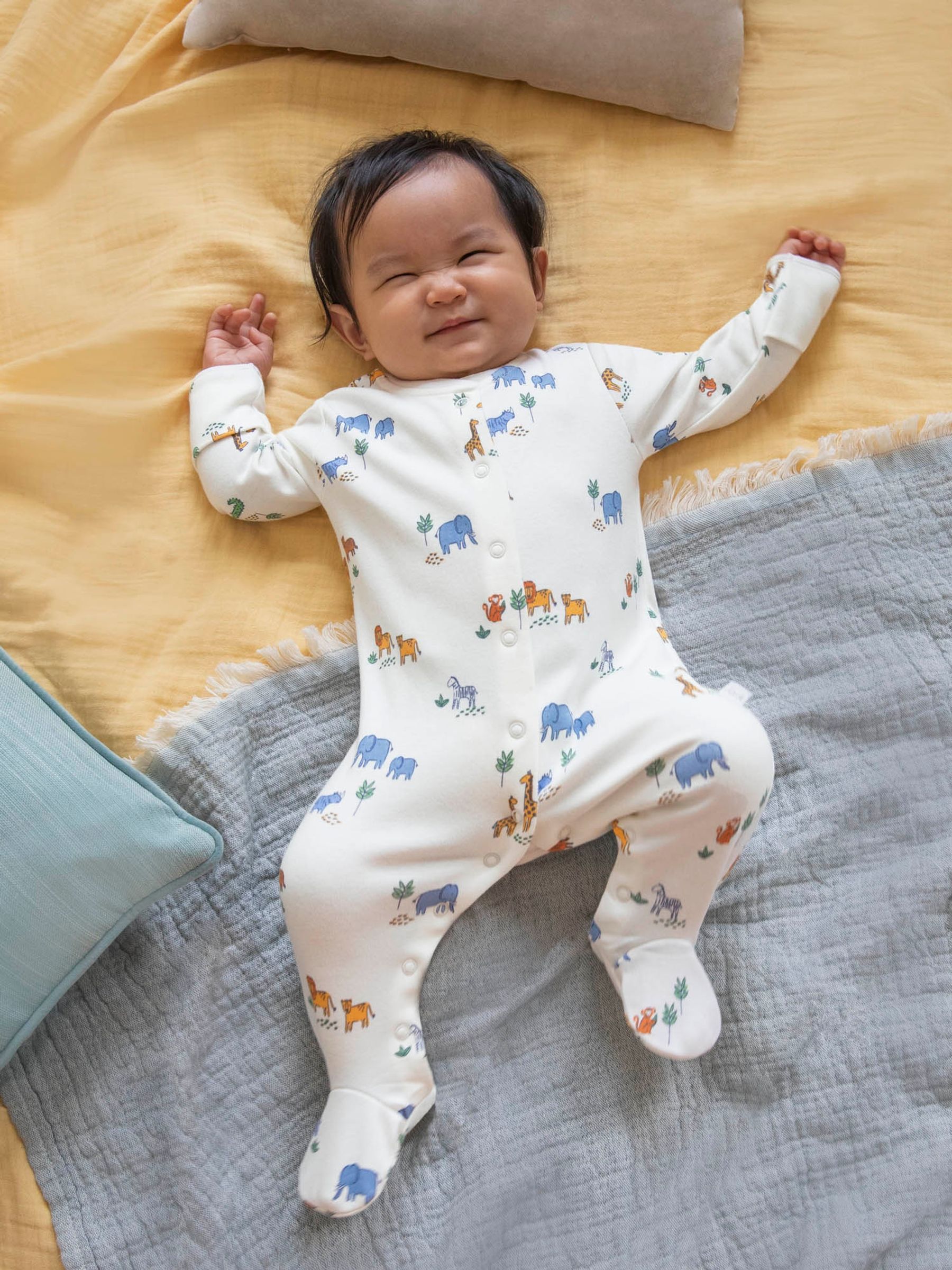 Cream Safari Print Cotton Baby Sleepsuit - Image 2 of 4