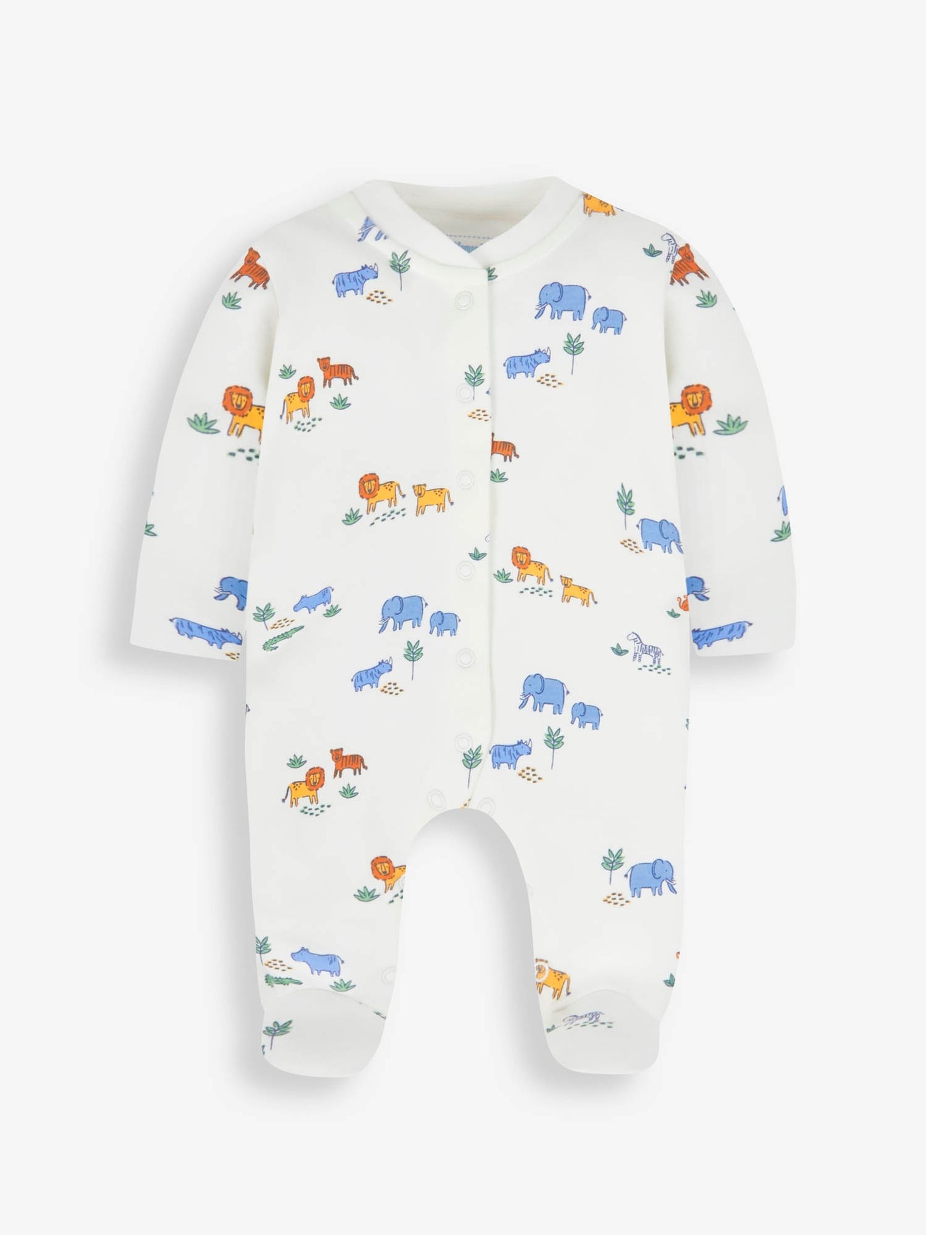 Cream Safari Print Cotton Baby Sleepsuit - Image 3 of 4