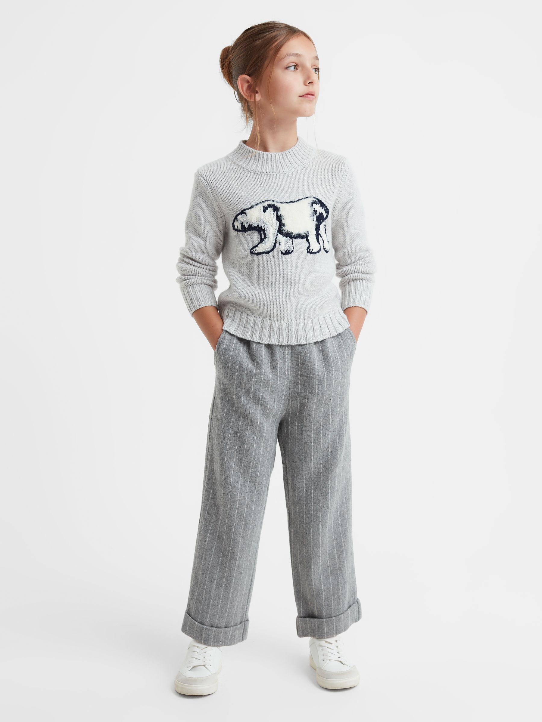 4-9 yrs Wool Blend Striped Elasticated Trousers in Grey - Image 3 of 6